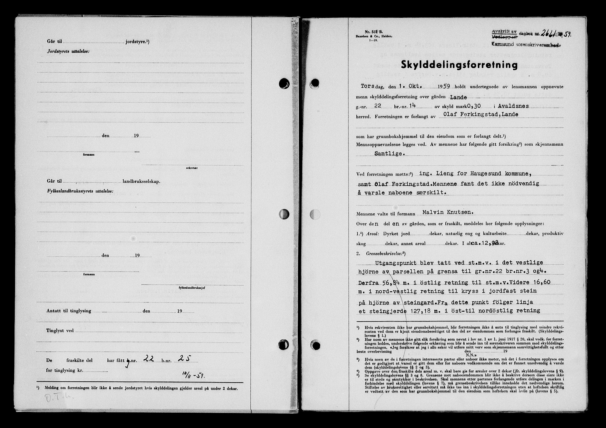 Karmsund sorenskriveri, SAST/A-100311/01/II/IIB/L0132: Pantebok nr. 112A, 1959-1959, Dagboknr: 2661/1959