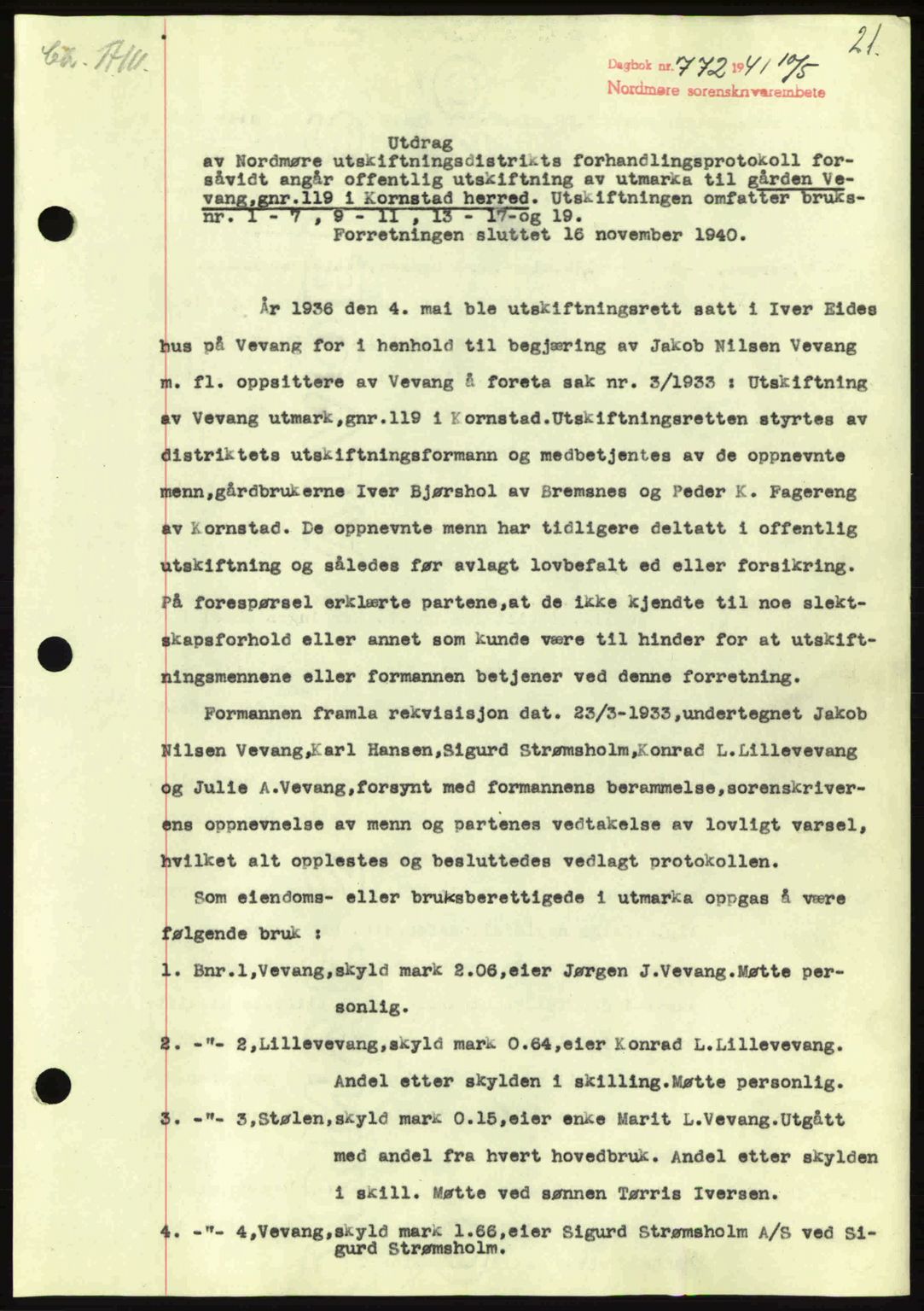 Nordmøre sorenskriveri, SAT/A-4132/1/2/2Ca: Pantebok nr. A90, 1941-1941, Dagboknr: 772/1941