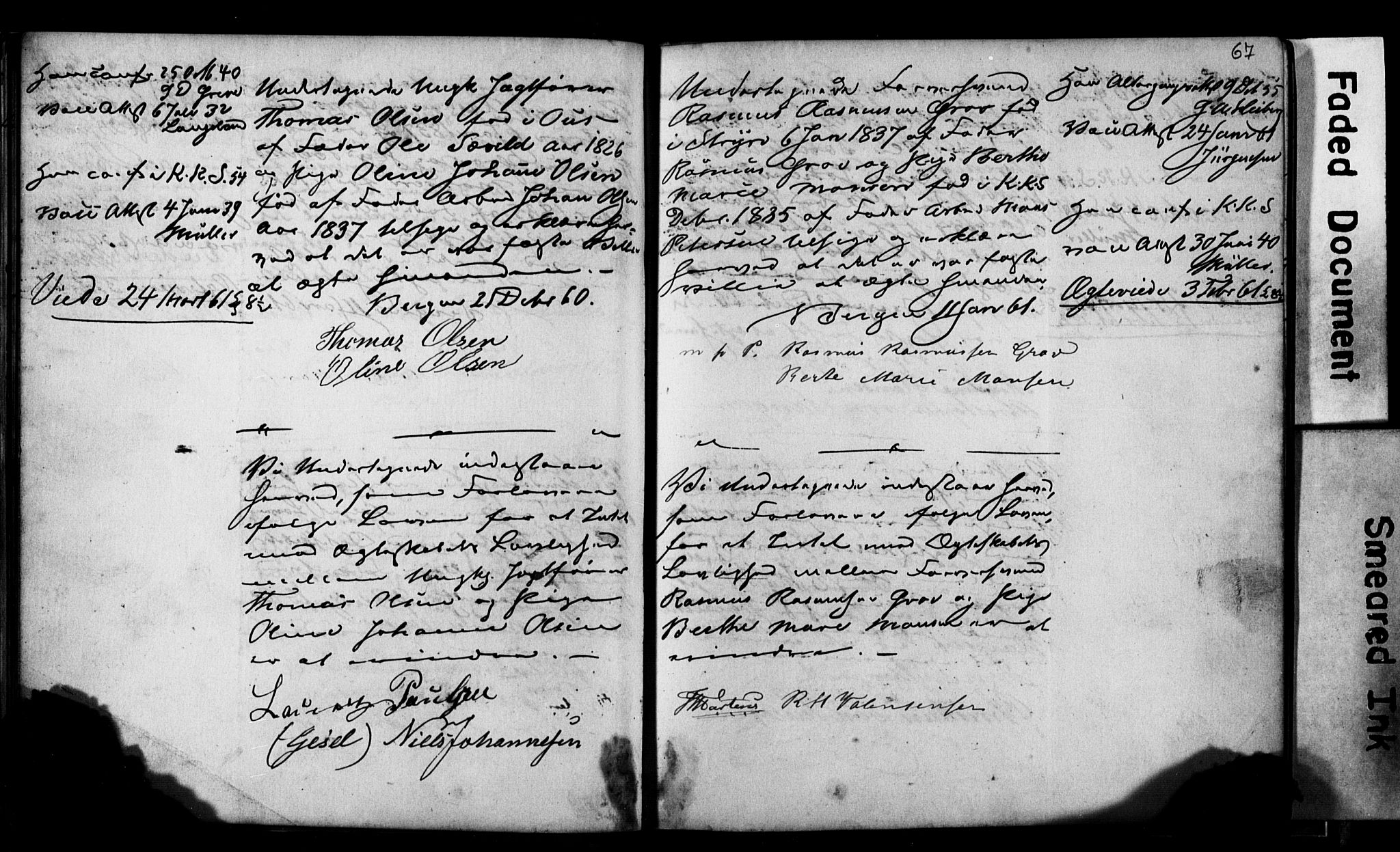 Korskirken sokneprestembete, AV/SAB-A-76101: Forlovererklæringer nr. II.5.2, 1859-1865, s. 67