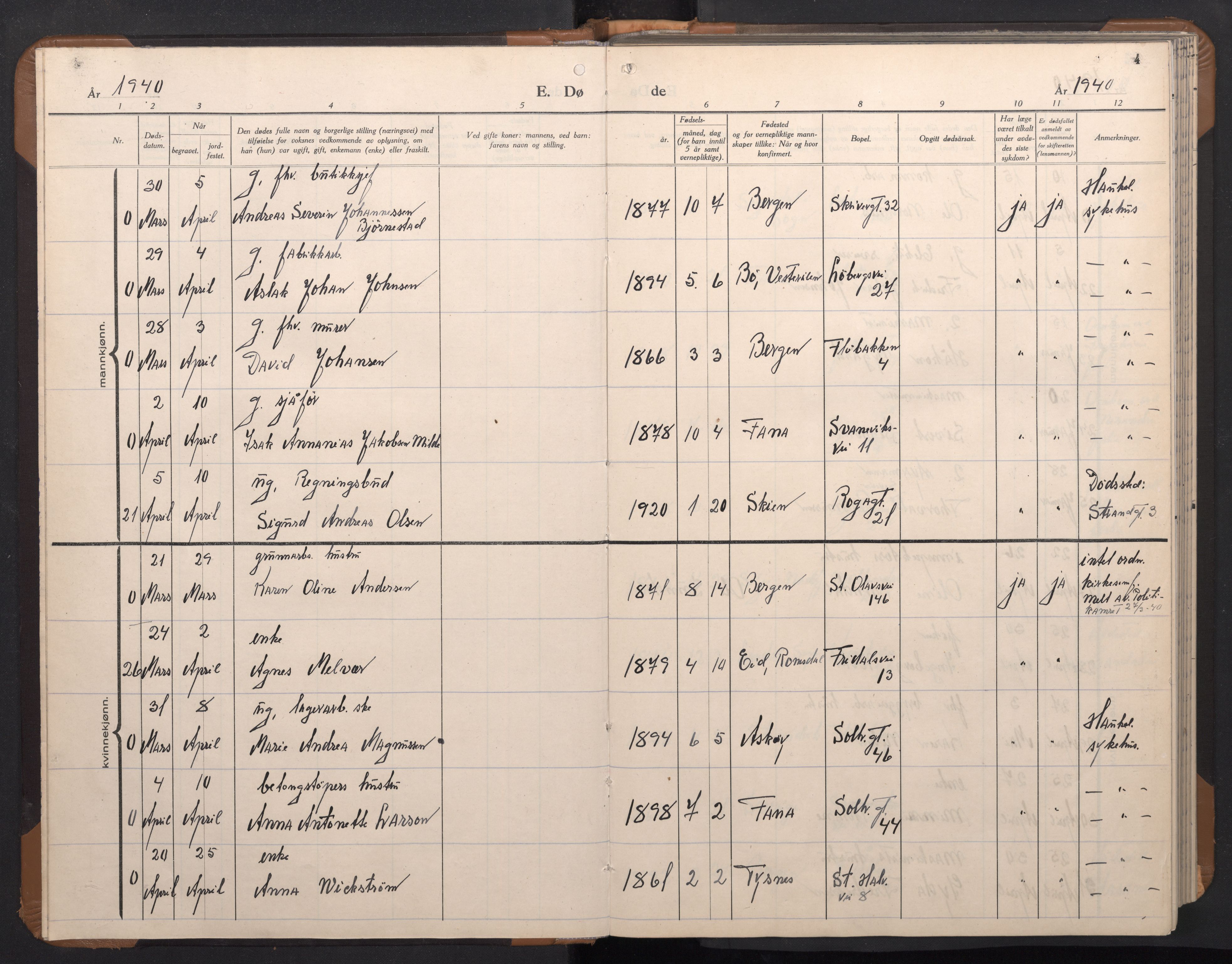 Årstad Sokneprestembete, AV/SAB-A-79301/H/Hab/L0026: Klokkerbok nr. D 3, 1940-1950, s. 3b-4a