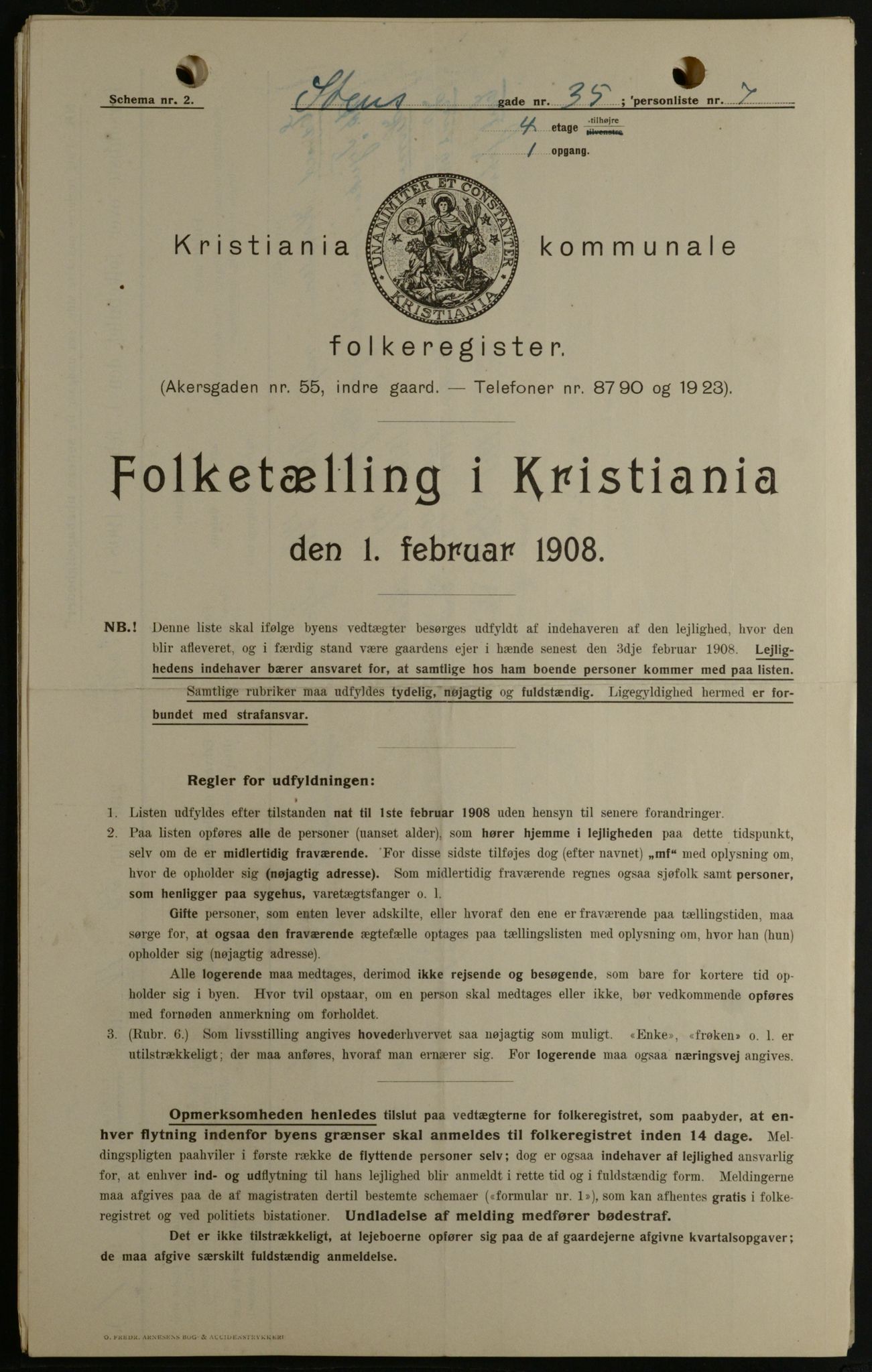 OBA, Kommunal folketelling 1.2.1908 for Kristiania kjøpstad, 1908, s. 91932
