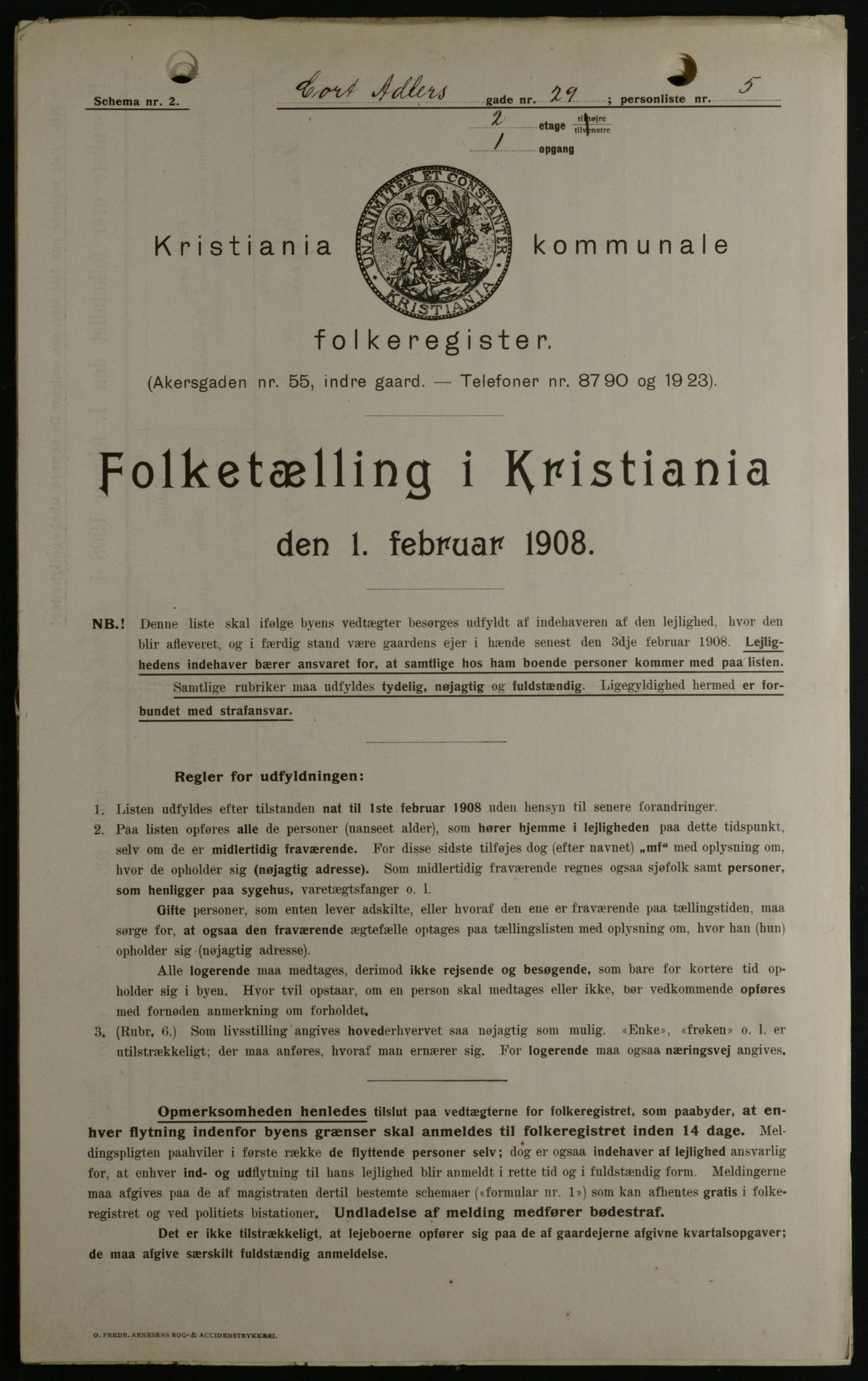 OBA, Kommunal folketelling 1.2.1908 for Kristiania kjøpstad, 1908, s. 12995