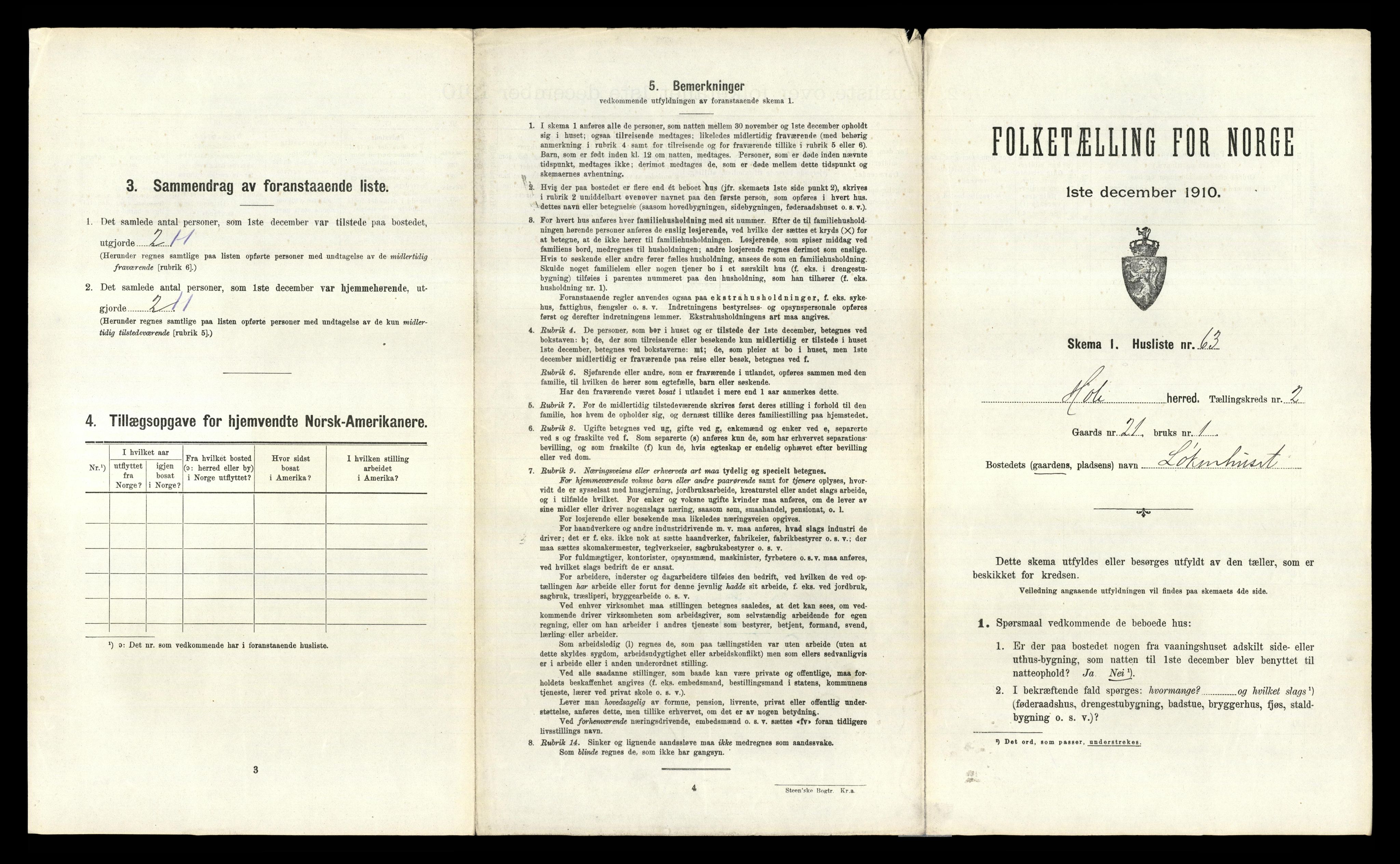 RA, Folketelling 1910 for 0612 Hole herred, 1910, s. 334