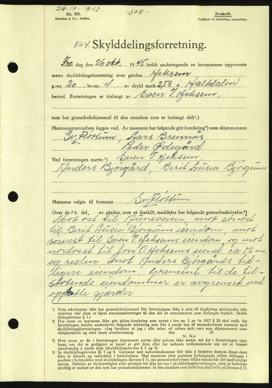 Gauldal sorenskriveri, SAT/A-0014/1/2/2C: Pantebok nr. A1a, 1945-1945, Dagboknr: 864/1945