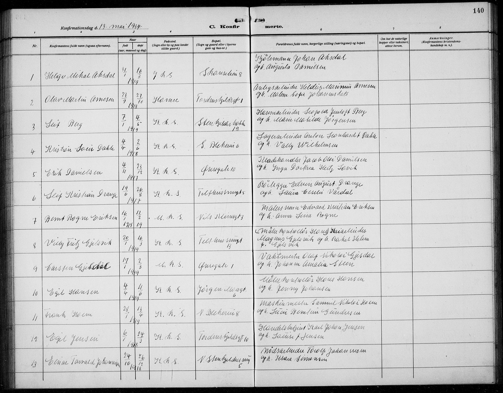 Korskirken sokneprestembete, AV/SAB-A-76101/H/Hab: Klokkerbok nr. C 6, 1918-1941, s. 140