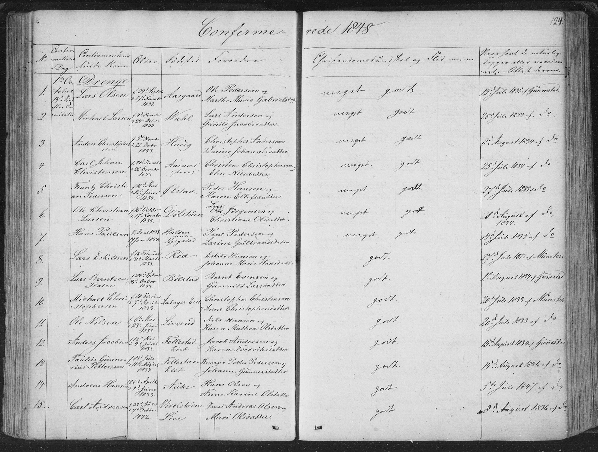 Røyken kirkebøker, SAKO/A-241/F/Fa/L0005: Ministerialbok nr. 5, 1833-1856, s. 124