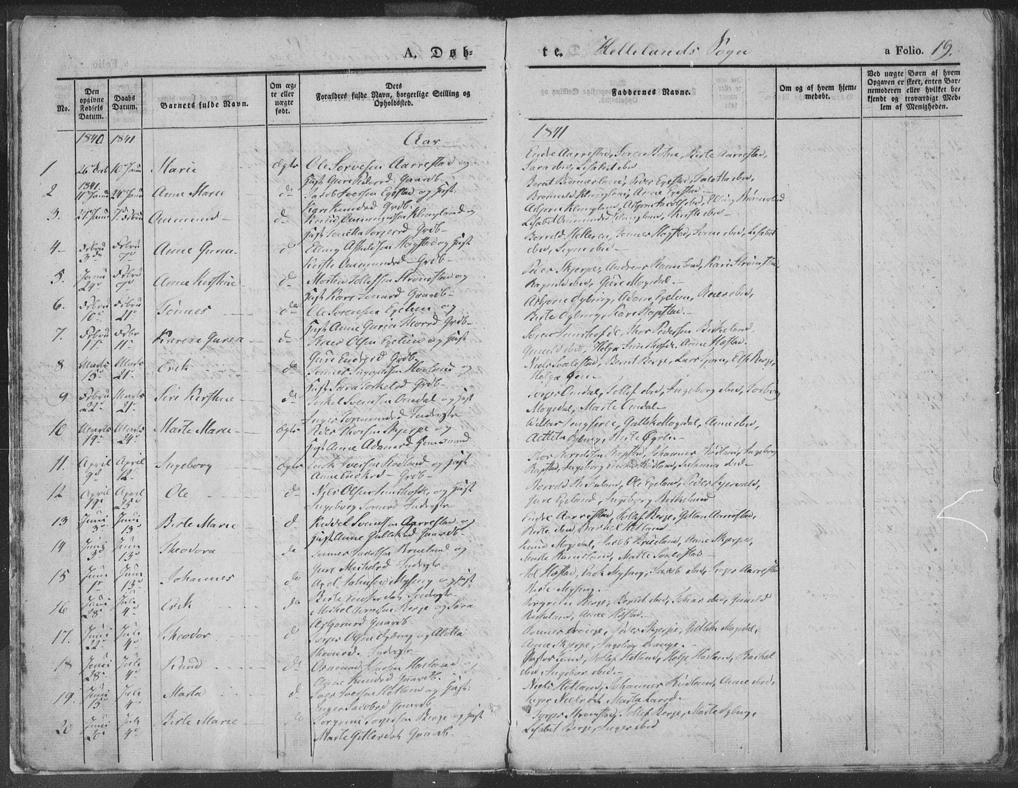 Helleland sokneprestkontor, AV/SAST-A-101810: Ministerialbok nr. A 6.1, 1834-1863, s. 19