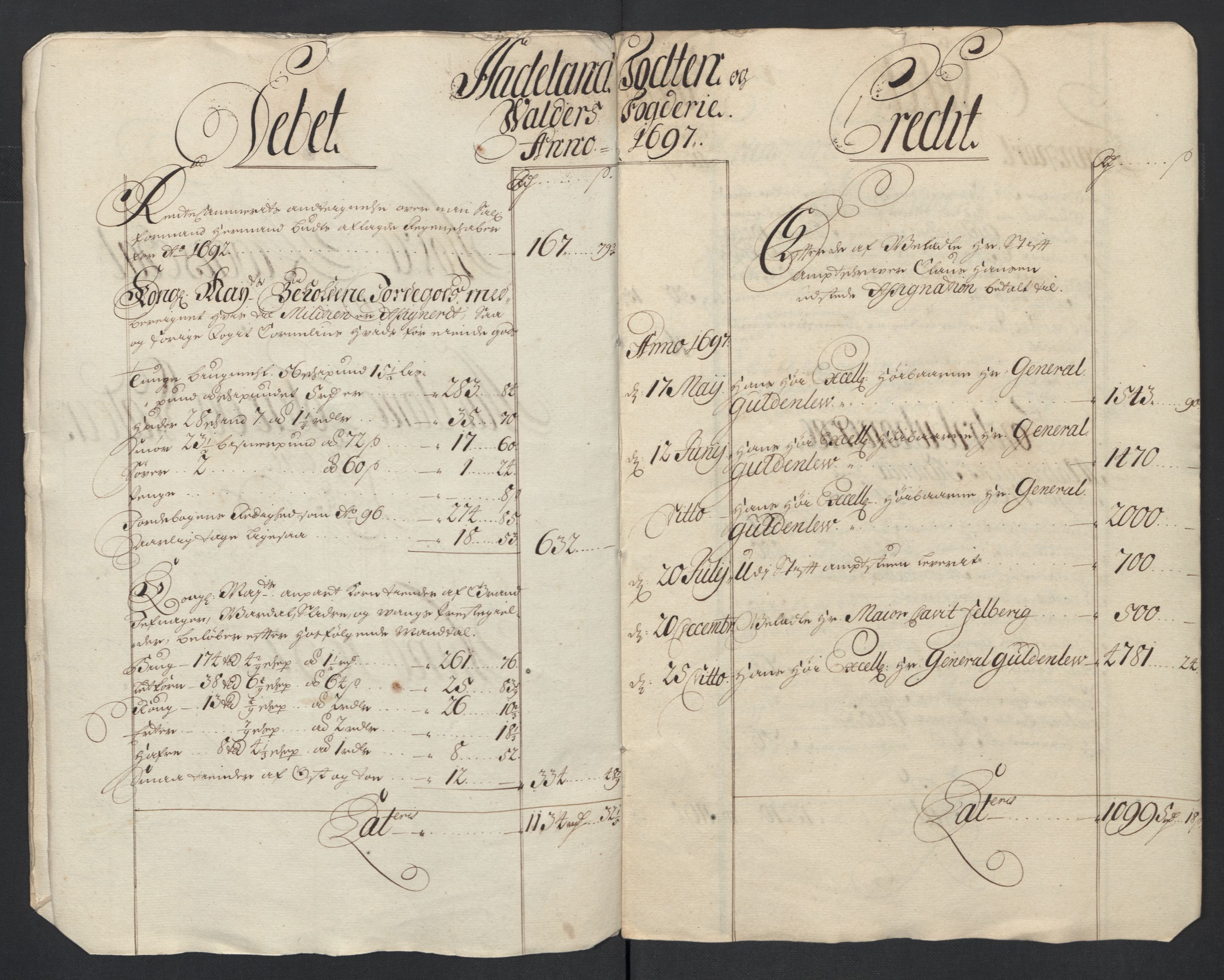Rentekammeret inntil 1814, Reviderte regnskaper, Fogderegnskap, AV/RA-EA-4092/R18/L1295: Fogderegnskap Hadeland, Toten og Valdres, 1697, s. 11