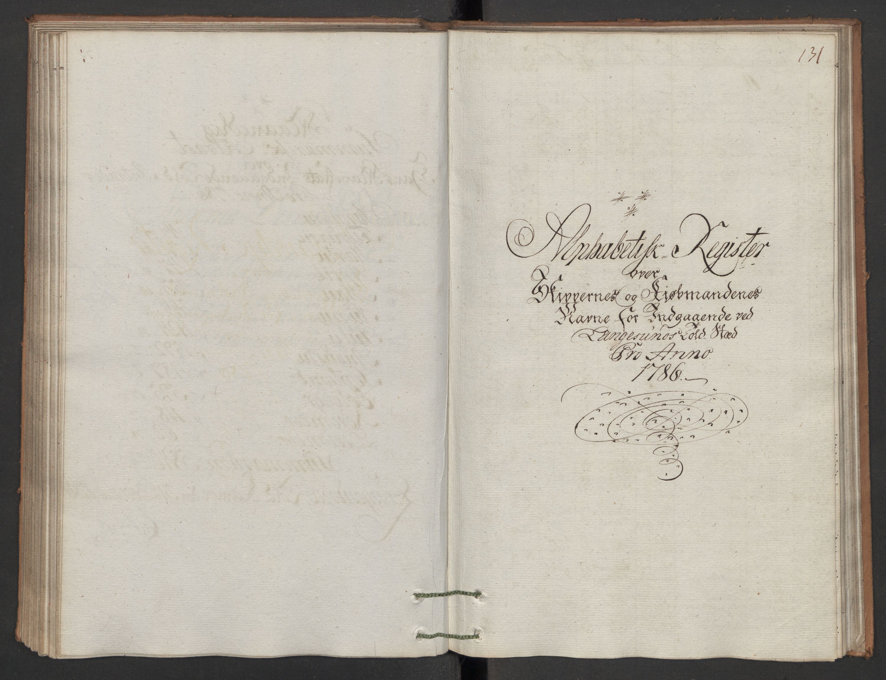 Generaltollkammeret, tollregnskaper, AV/RA-EA-5490/R12/L0118/0001: Tollregnskaper Langesund / Inngående hovedtollbok, 1786, s. 130b-131a
