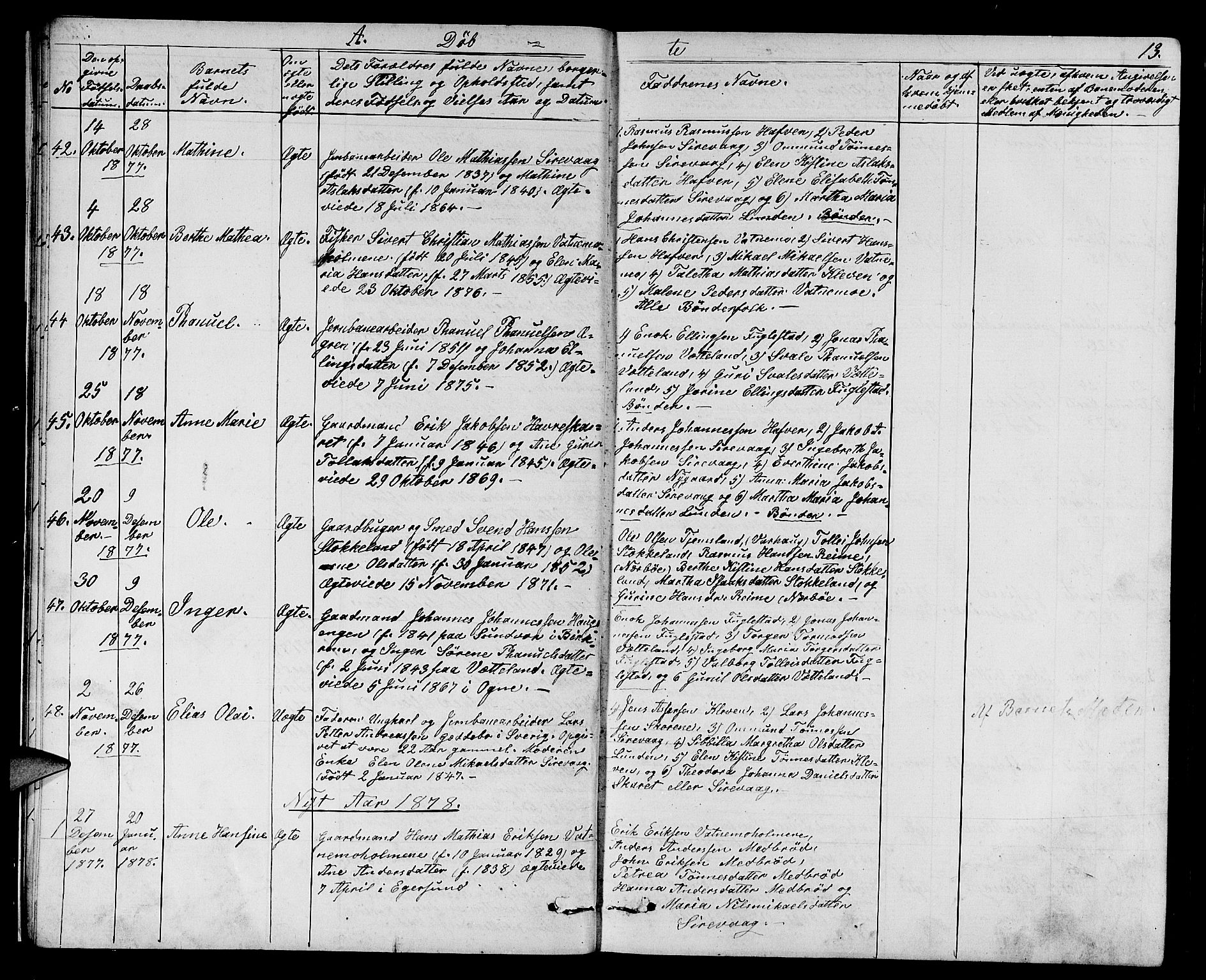 Eigersund sokneprestkontor, AV/SAST-A-101807/S09/L0006: Klokkerbok nr. B 6, 1876-1889, s. 13