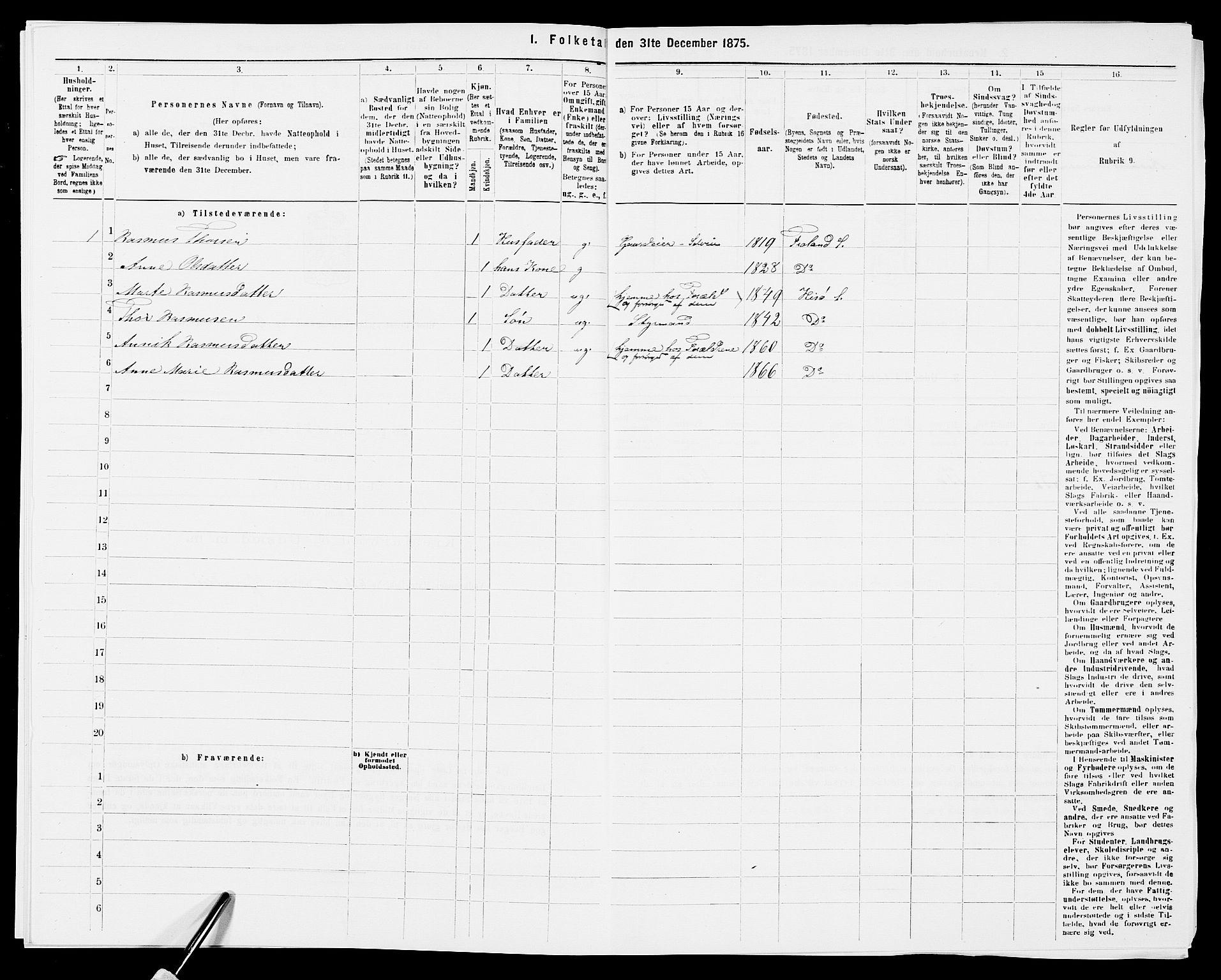 SAK, Folketelling 1875 for 0922P Hisøy prestegjeld, 1875, s. 503