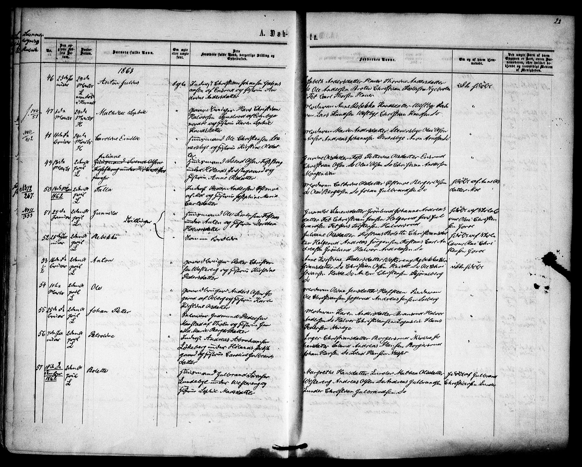 Høland prestekontor Kirkebøker, AV/SAO-A-10346a/F/Fa/L0011: Ministerialbok nr. I 11, 1862-1869, s. 22