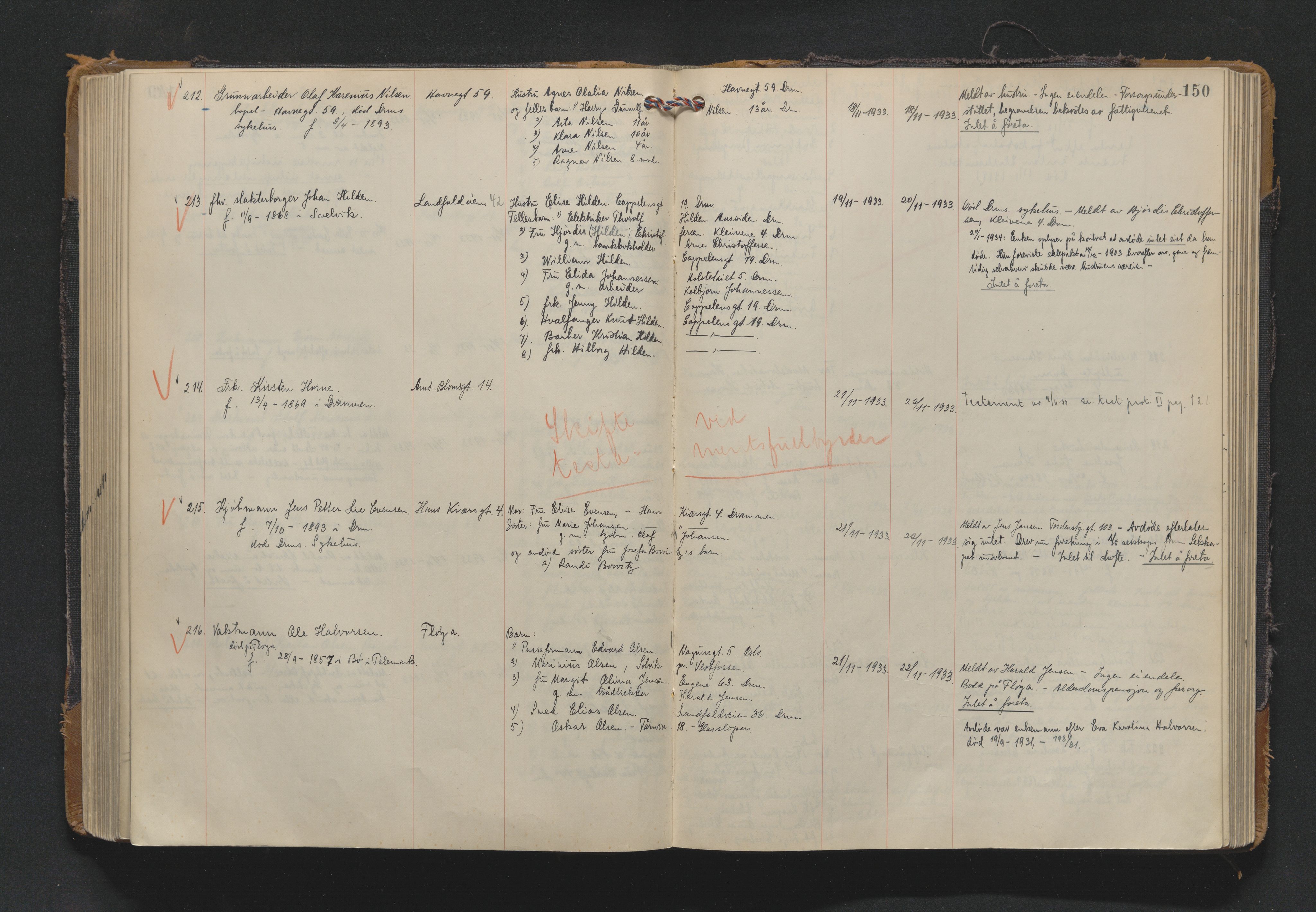 Drammen byfogd, AV/SAKO-A-222/H/Ha/Haa/L0017: Dødsjournal., 1930-1936, s. 150