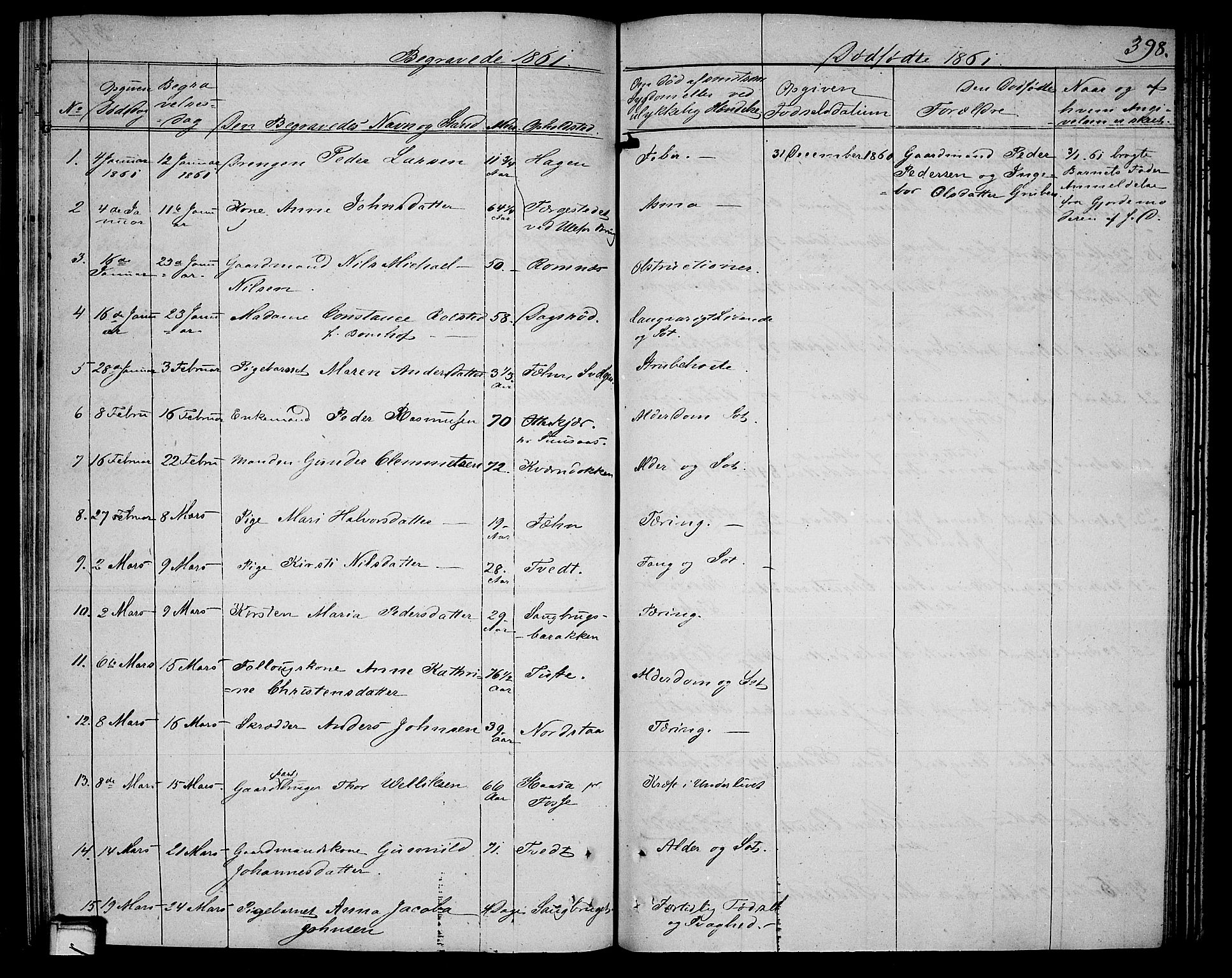 Holla kirkebøker, AV/SAKO-A-272/G/Ga/L0003: Klokkerbok nr. I 3, 1849-1866, s. 398
