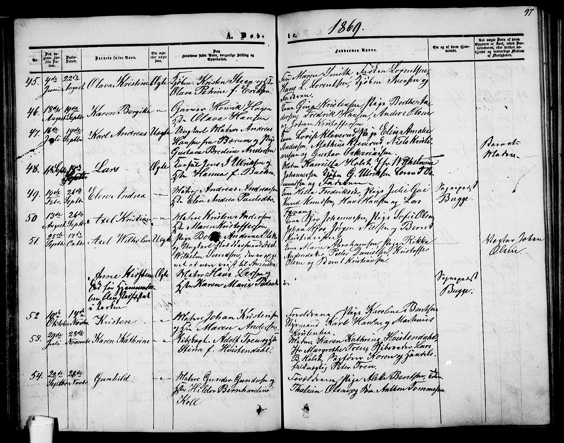 Holmestrand kirkebøker, AV/SAKO-A-346/G/Ga/L0003: Klokkerbok nr. 3, 1849-1874, s. 97