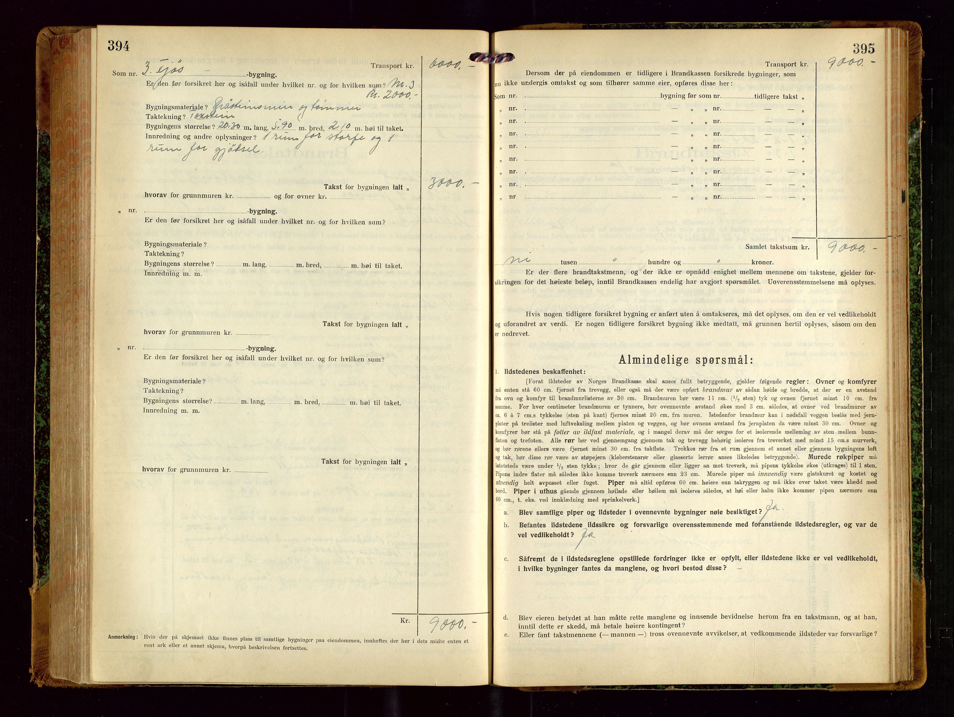 Helleland lensmannskontor, AV/SAST-A-100209/Gob/L0002: "Brandtakstprotokoll", 1921-1930, s. 394-395