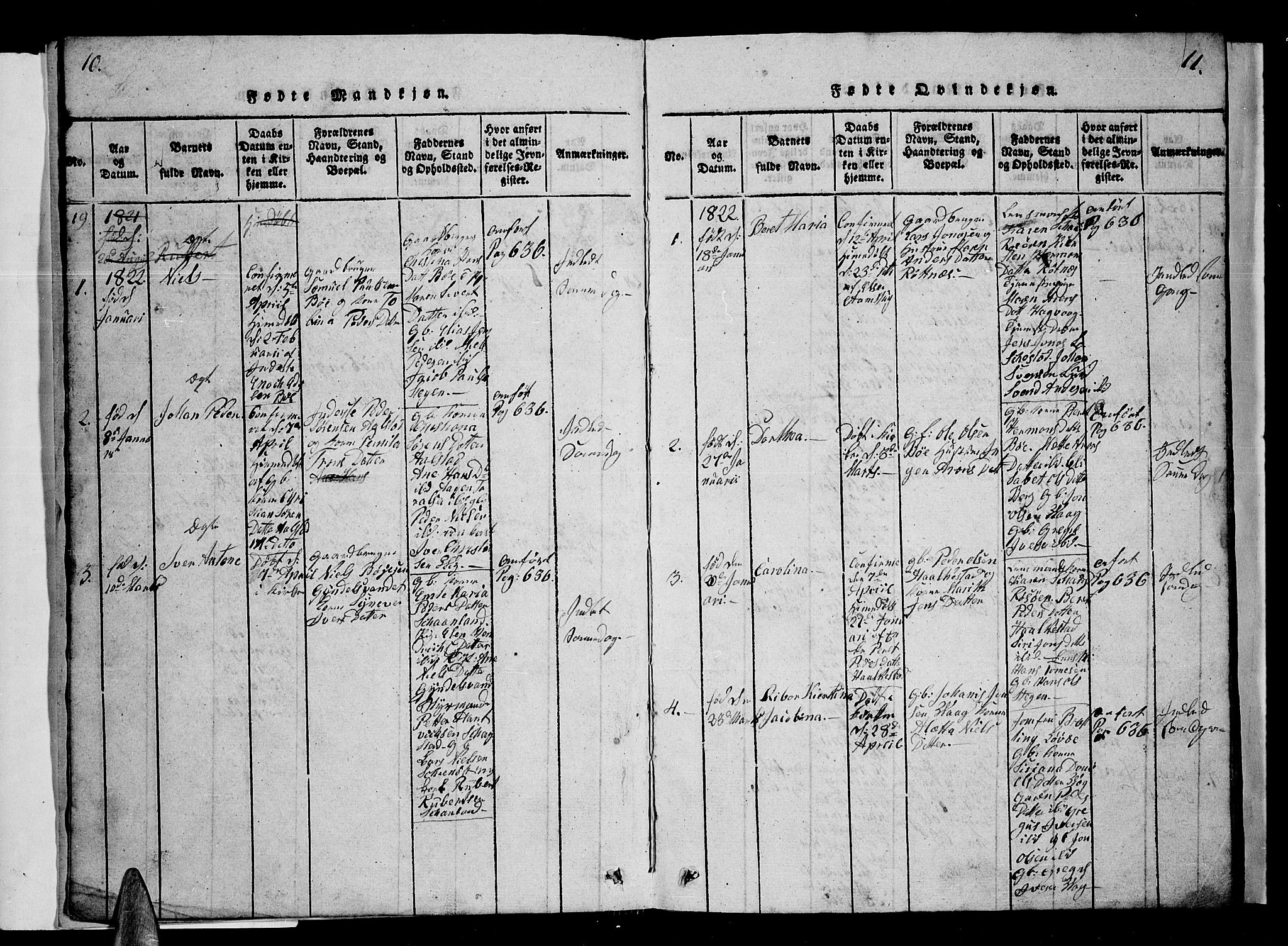 Ministerialprotokoller, klokkerbøker og fødselsregistre - Nordland, AV/SAT-A-1459/855/L0812: Klokkerbok nr. 855C01, 1821-1838, s. 10-11
