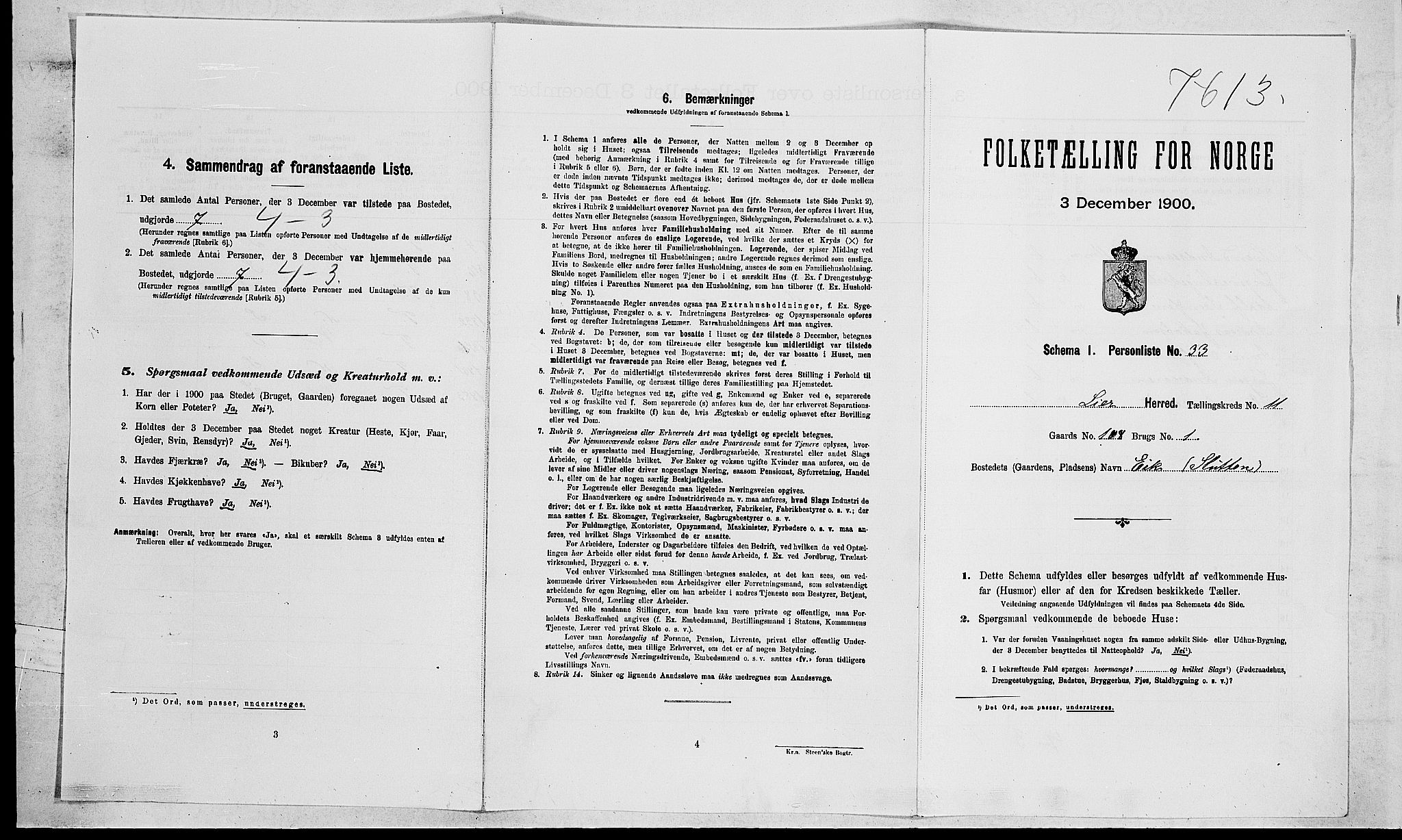 RA, Folketelling 1900 for 0626 Lier herred, 1900, s. 1968