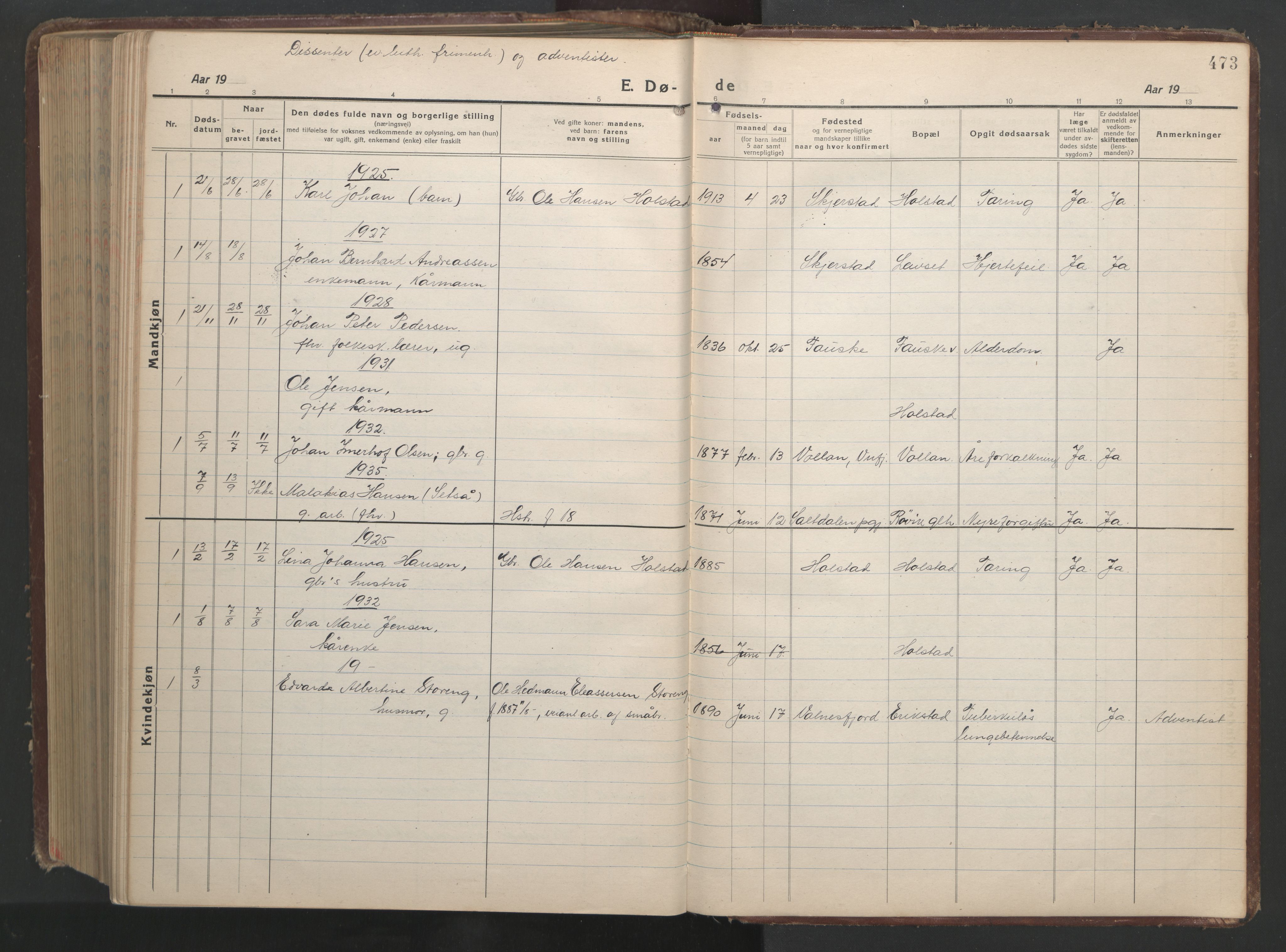 Ministerialprotokoller, klokkerbøker og fødselsregistre - Nordland, SAT/A-1459/849/L0700: Klokkerbok nr. 849C01, 1919-1946, s. 473