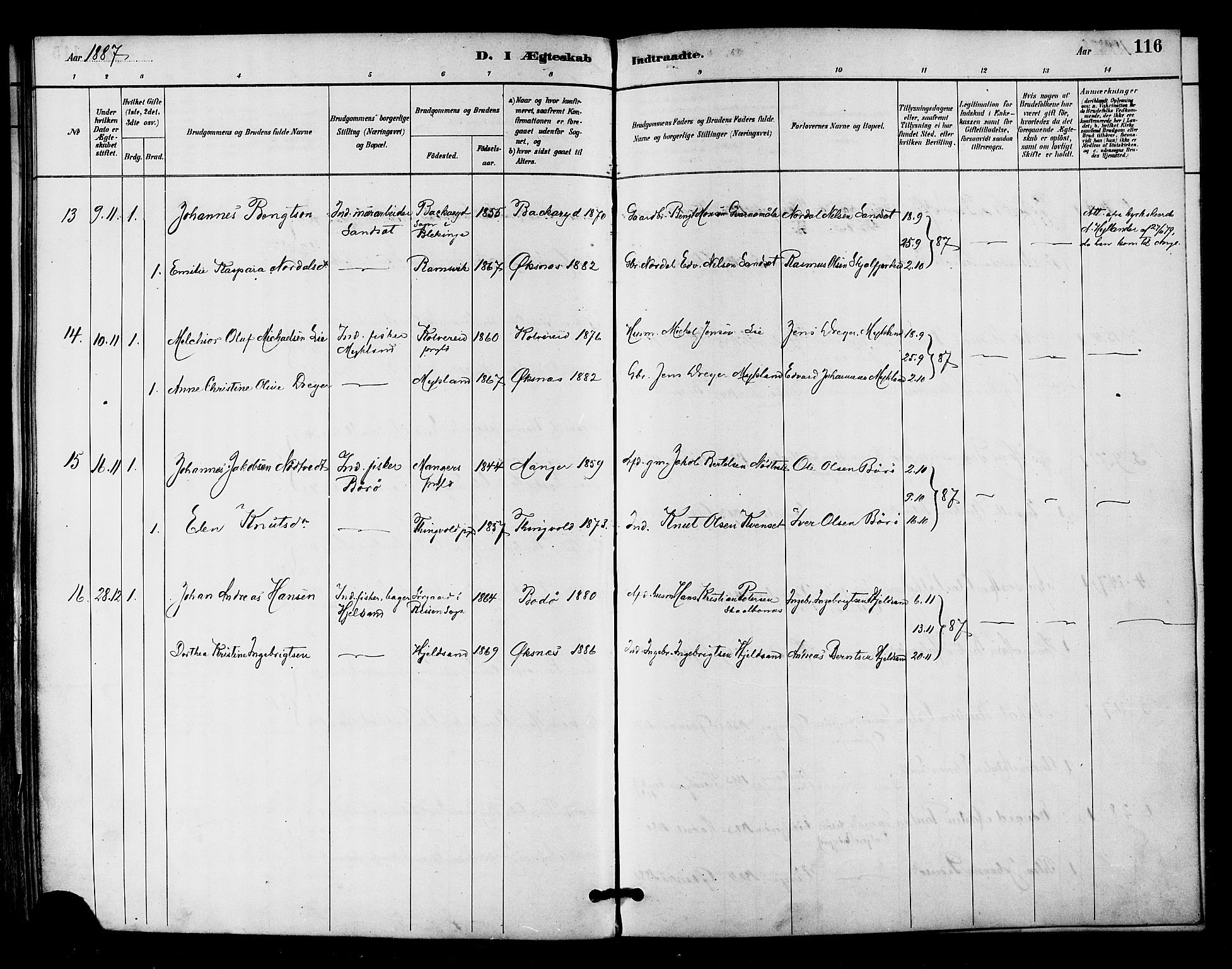 Ministerialprotokoller, klokkerbøker og fødselsregistre - Nordland, SAT/A-1459/893/L1337: Ministerialbok nr. 893A09, 1885-1893, s. 116