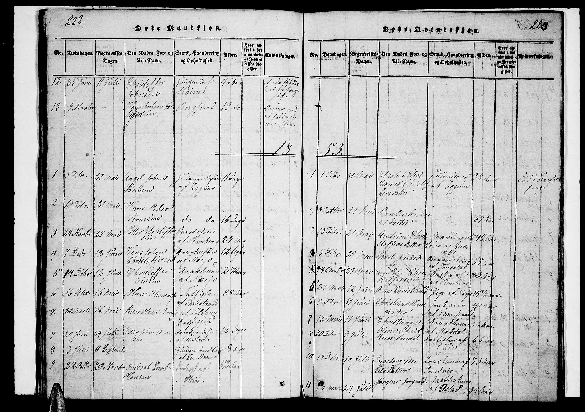 Ministerialprotokoller, klokkerbøker og fødselsregistre - Nordland, AV/SAT-A-1459/880/L1139: Klokkerbok nr. 880C01, 1836-1857, s. 222-223