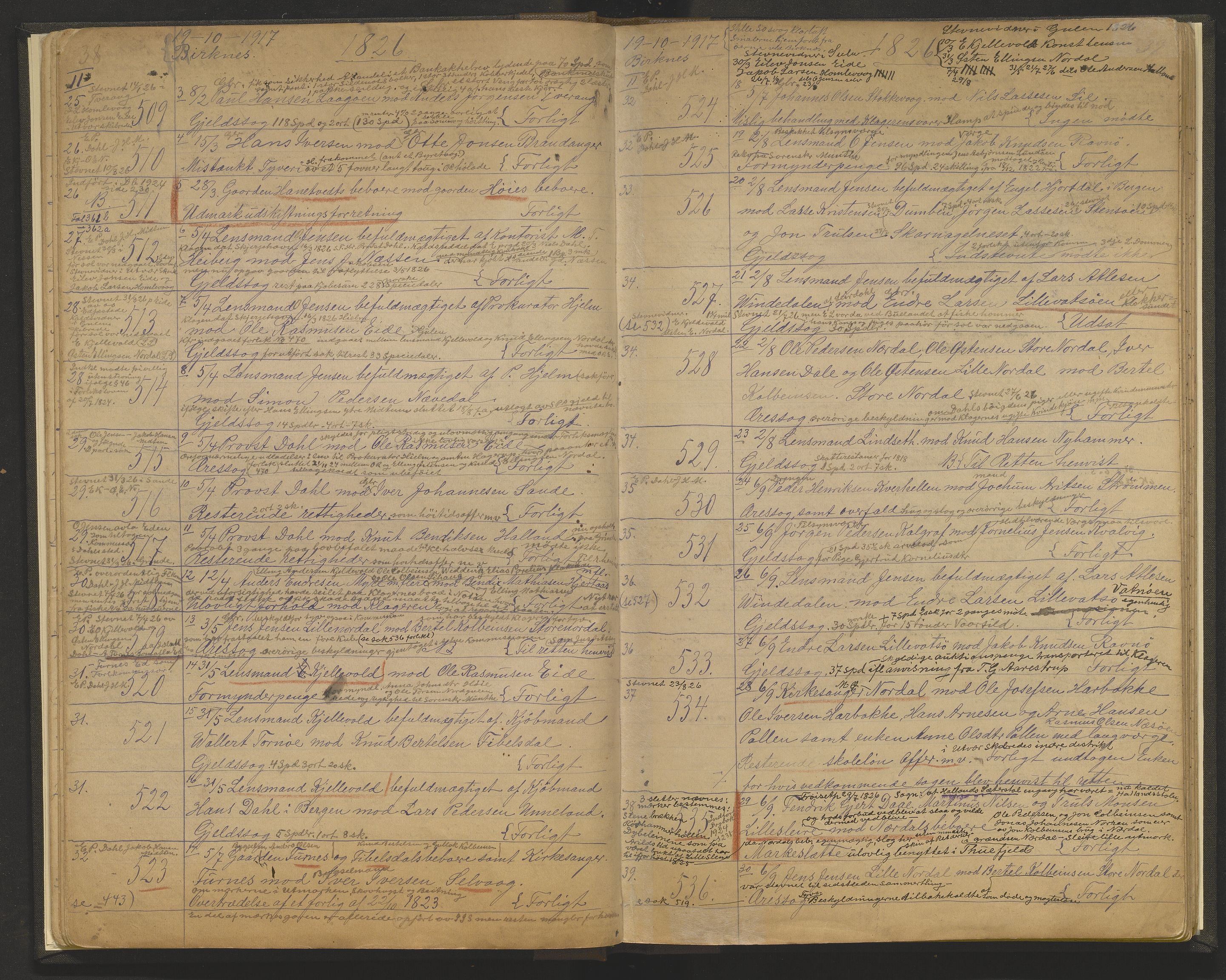Gulen forliksråd, AV/SAB-A-24101/F/L0001: Dagbok, 1797-1924, s. 38-39