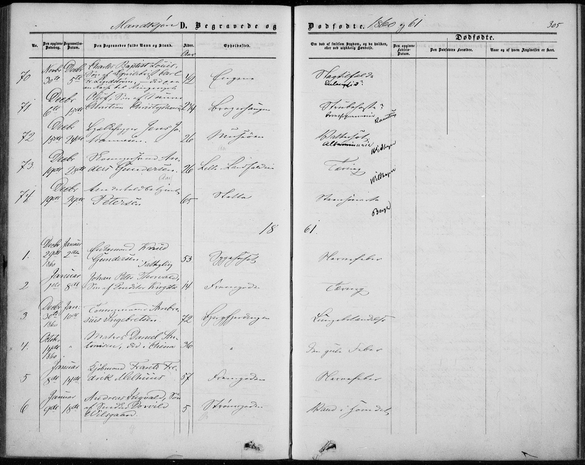 Bragernes kirkebøker, AV/SAKO-A-6/F/Fb/L0003: Ministerialbok nr. II 3, 1860-1868, s. 305