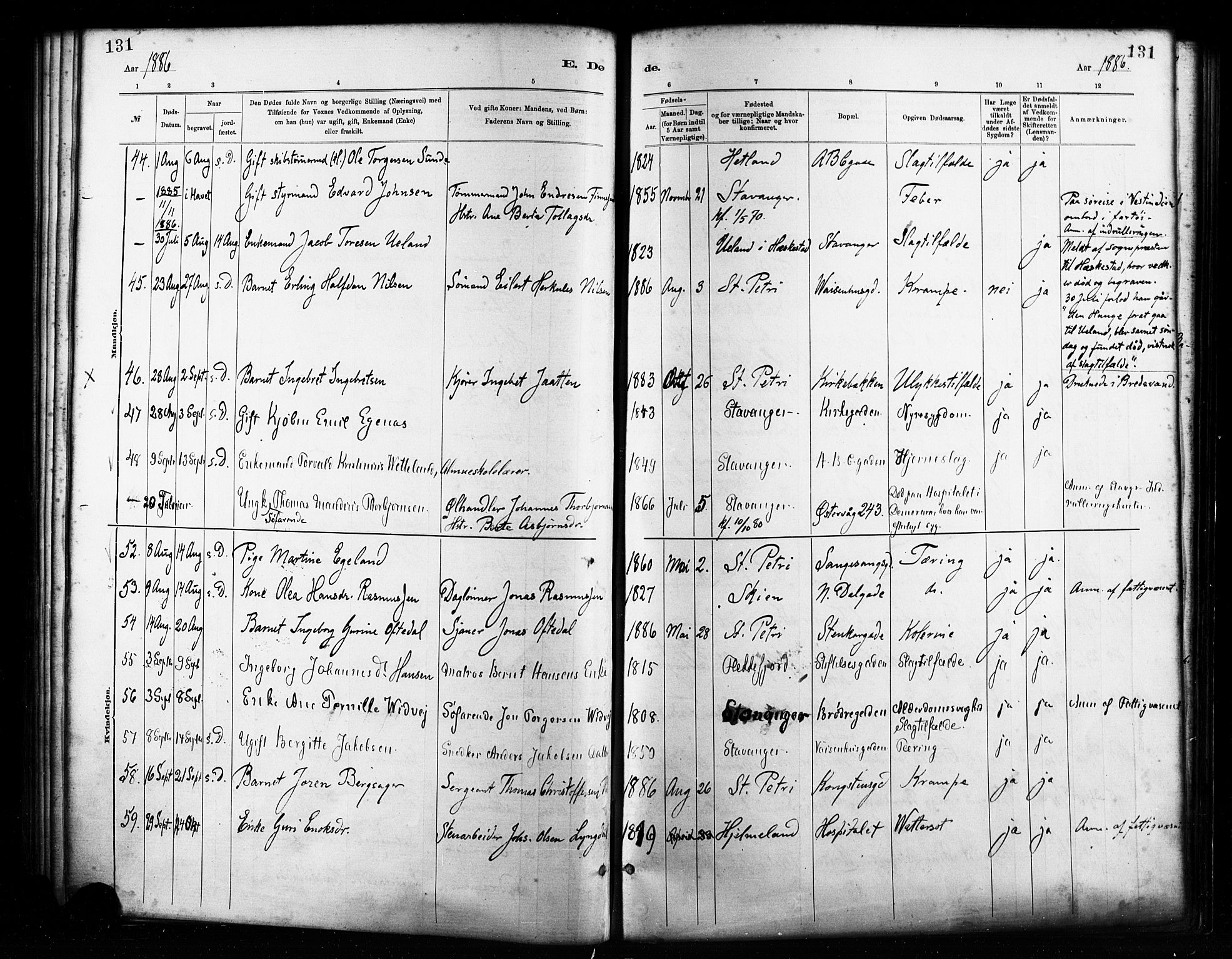 St. Petri sokneprestkontor, AV/SAST-A-101813/001/30/30BA/L0017: Ministerialbok nr. A 17, 1879-1895, s. 131
