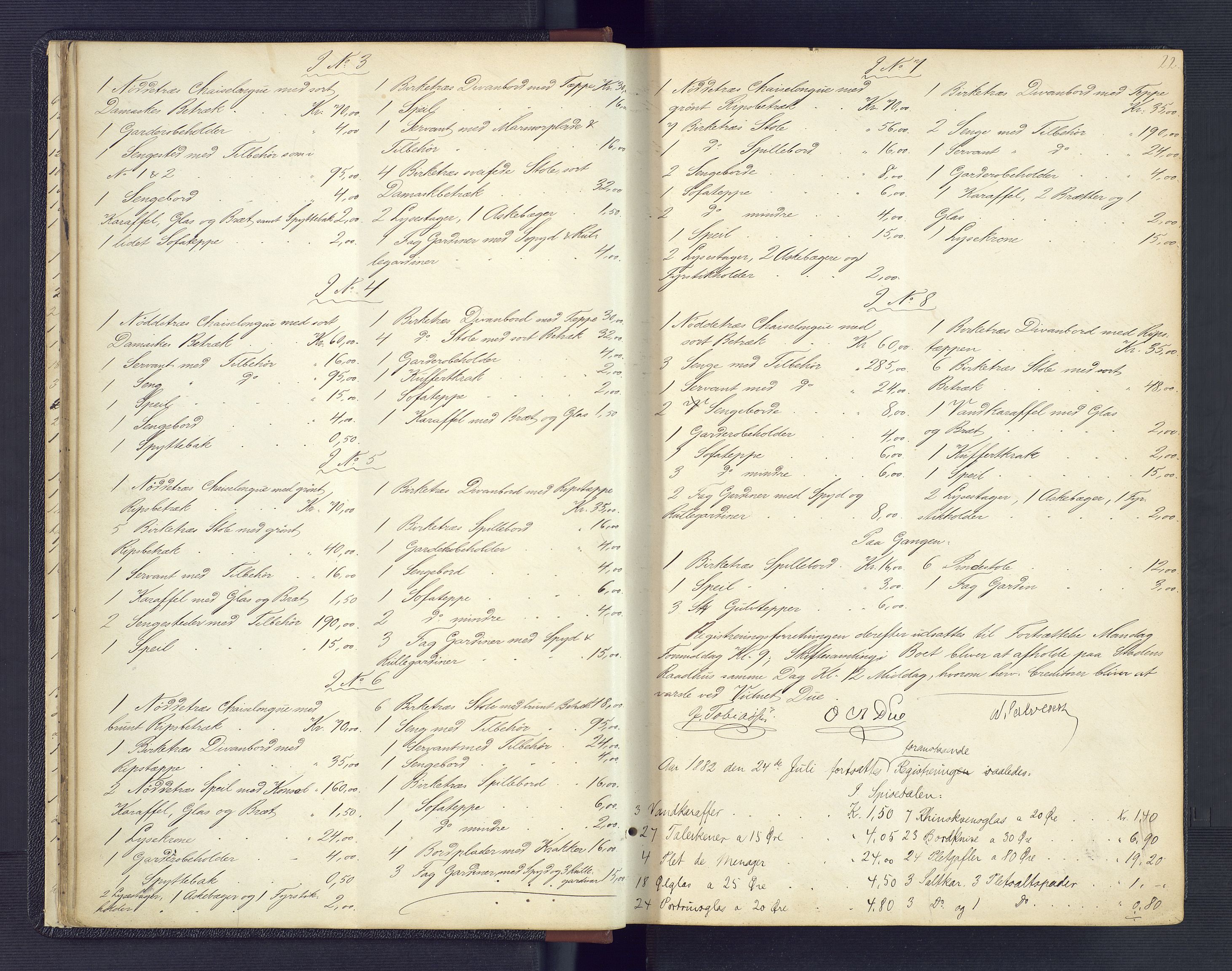 Kristiansand byrett, AV/SAK-1223-0001/H/Hc/L0032: Skifteregistreringsprotokoll nr. 4, med register, 1881-1888, s. 22