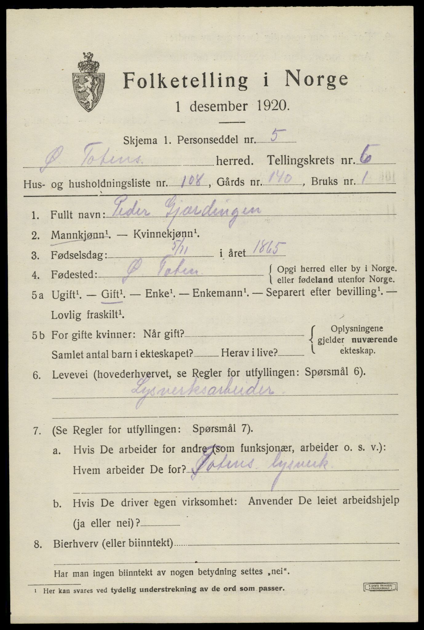 SAH, Folketelling 1920 for 0528 Østre Toten herred, 1920, s. 14380
