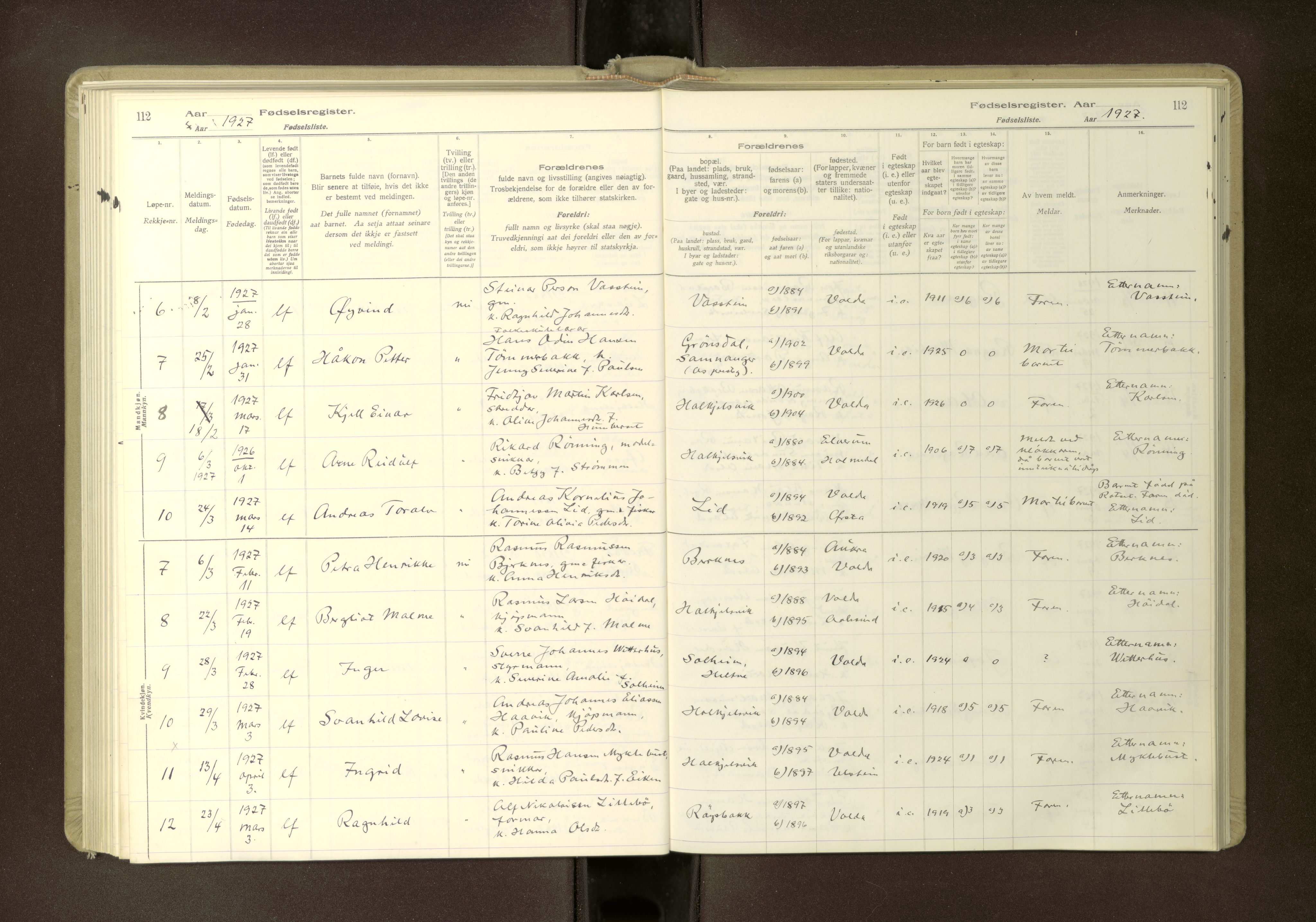 Ministerialprotokoller, klokkerbøker og fødselsregistre - Møre og Romsdal, SAT/A-1454/511/L0165: Fødselsregister nr. 511---, 1916-1937, s. 112