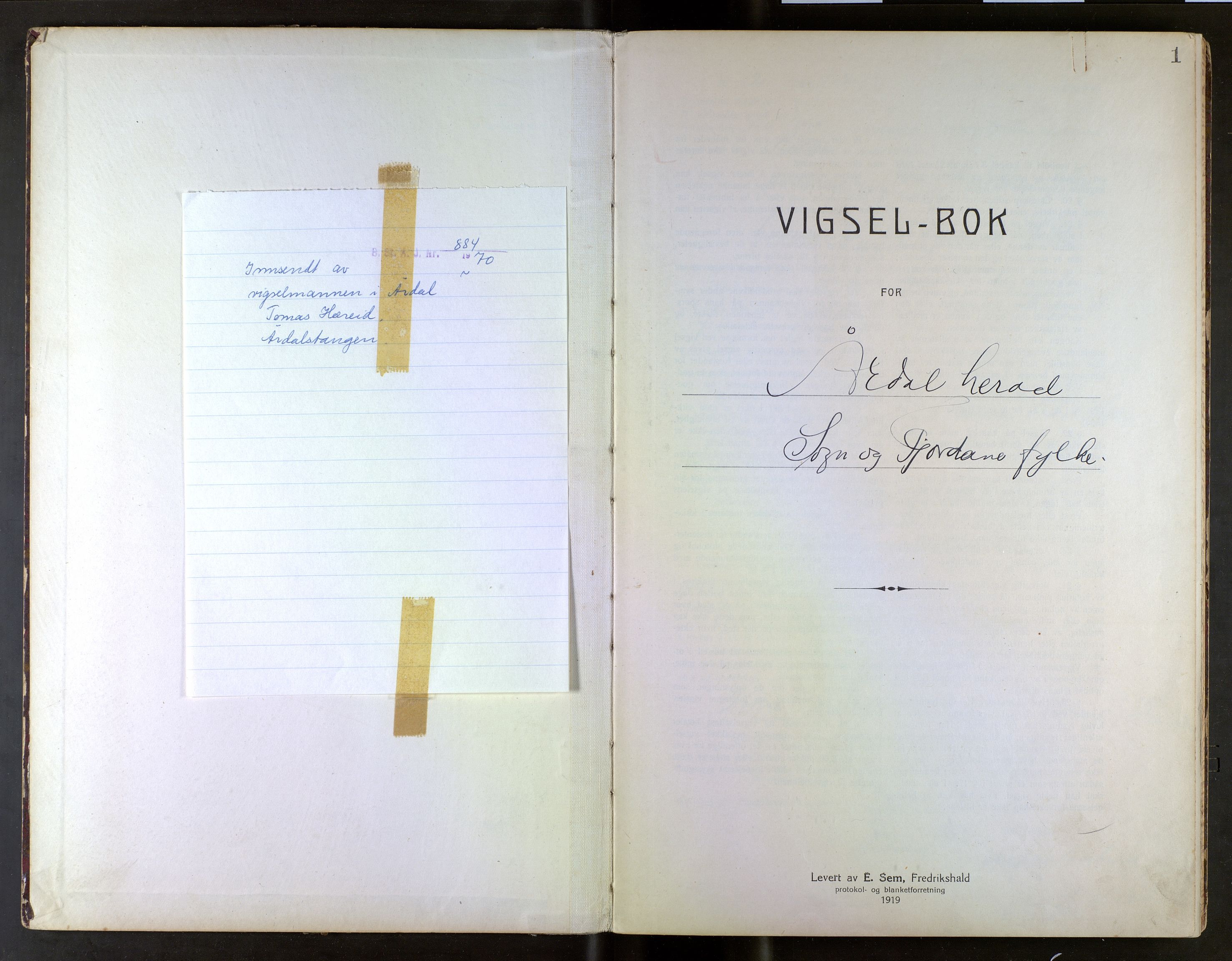 Indre Sogn tingrett, AV/SAB-A-3301/1/L/La/Lab/L0001: Vigselsbok Årdal, 1920-1969, s. 1