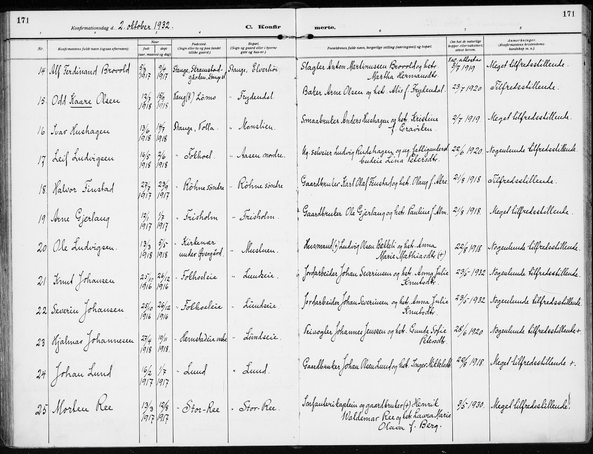 Stange prestekontor, AV/SAH-PREST-002/K/L0026: Ministerialbok nr. 26, 1923-1937, s. 171