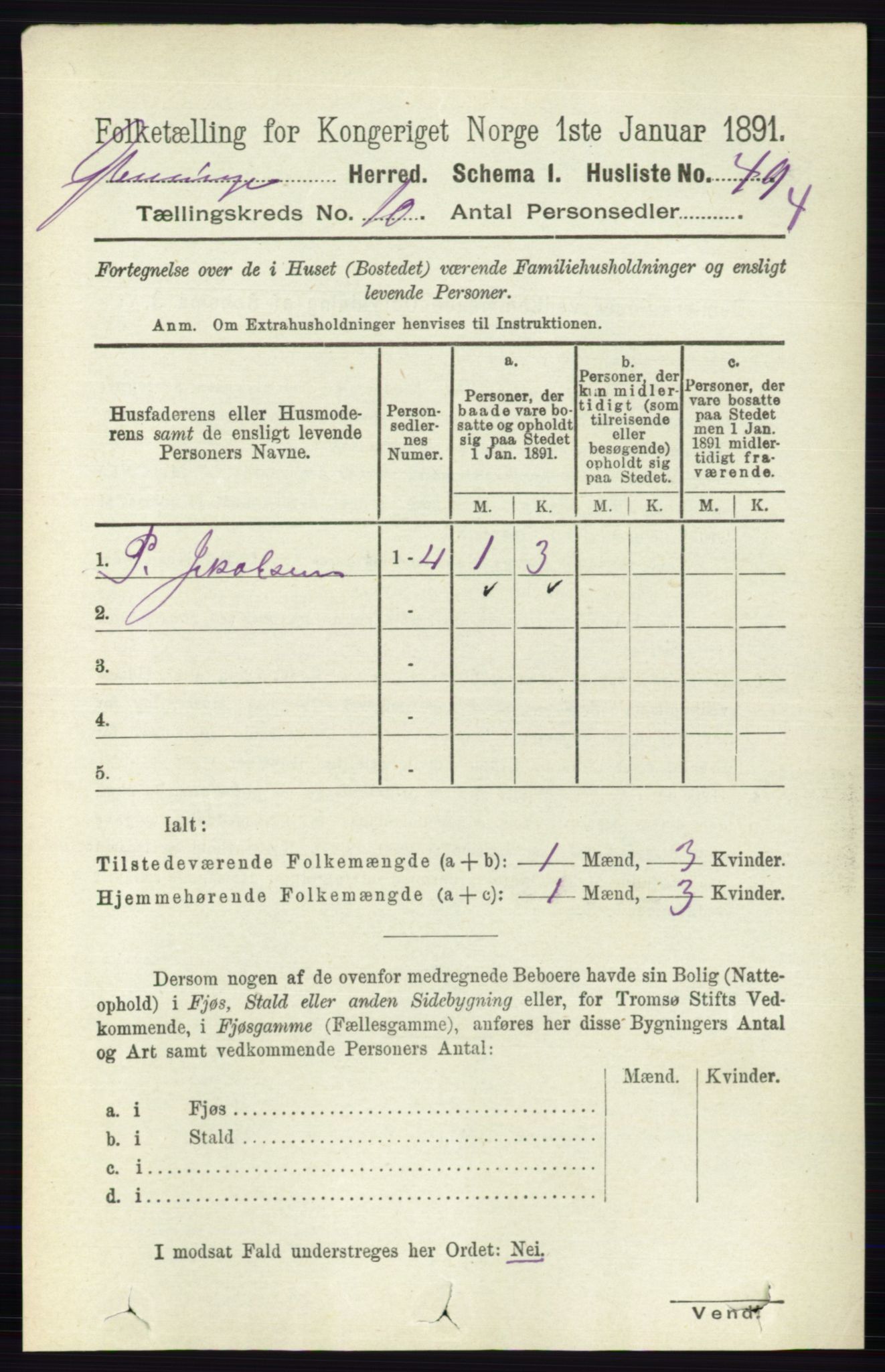 RA, Folketelling 1891 for 0132 Glemmen herred, 1891, s. 9949