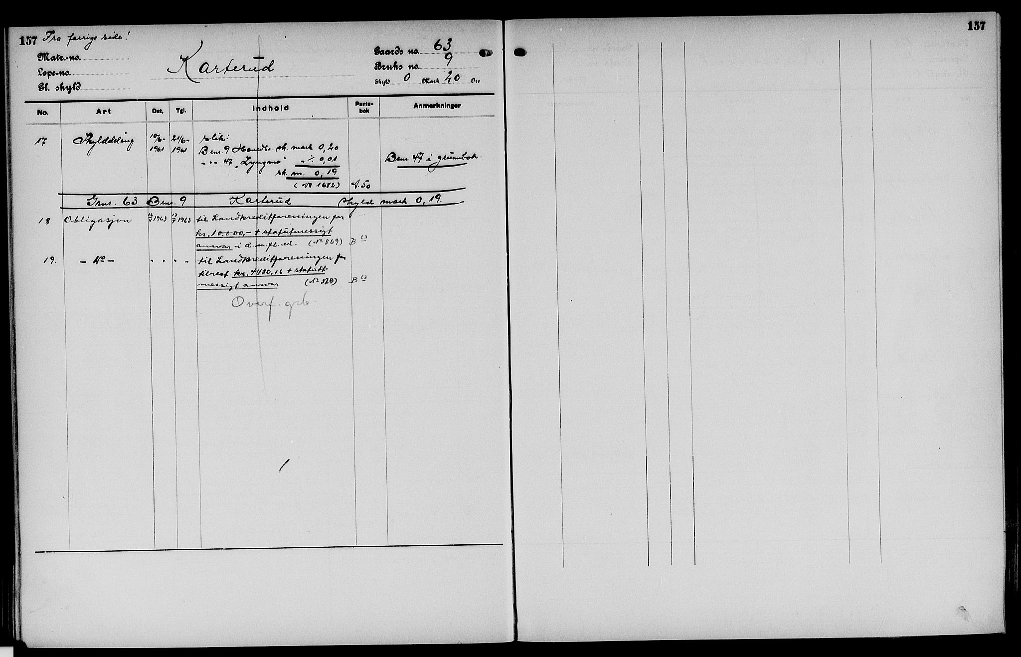 Vinger og Odal sorenskriveri, SAH/TING-022/H/Ha/Hac/Hacc/L0010: Panteregister nr. 3.10, 1923, s. 157