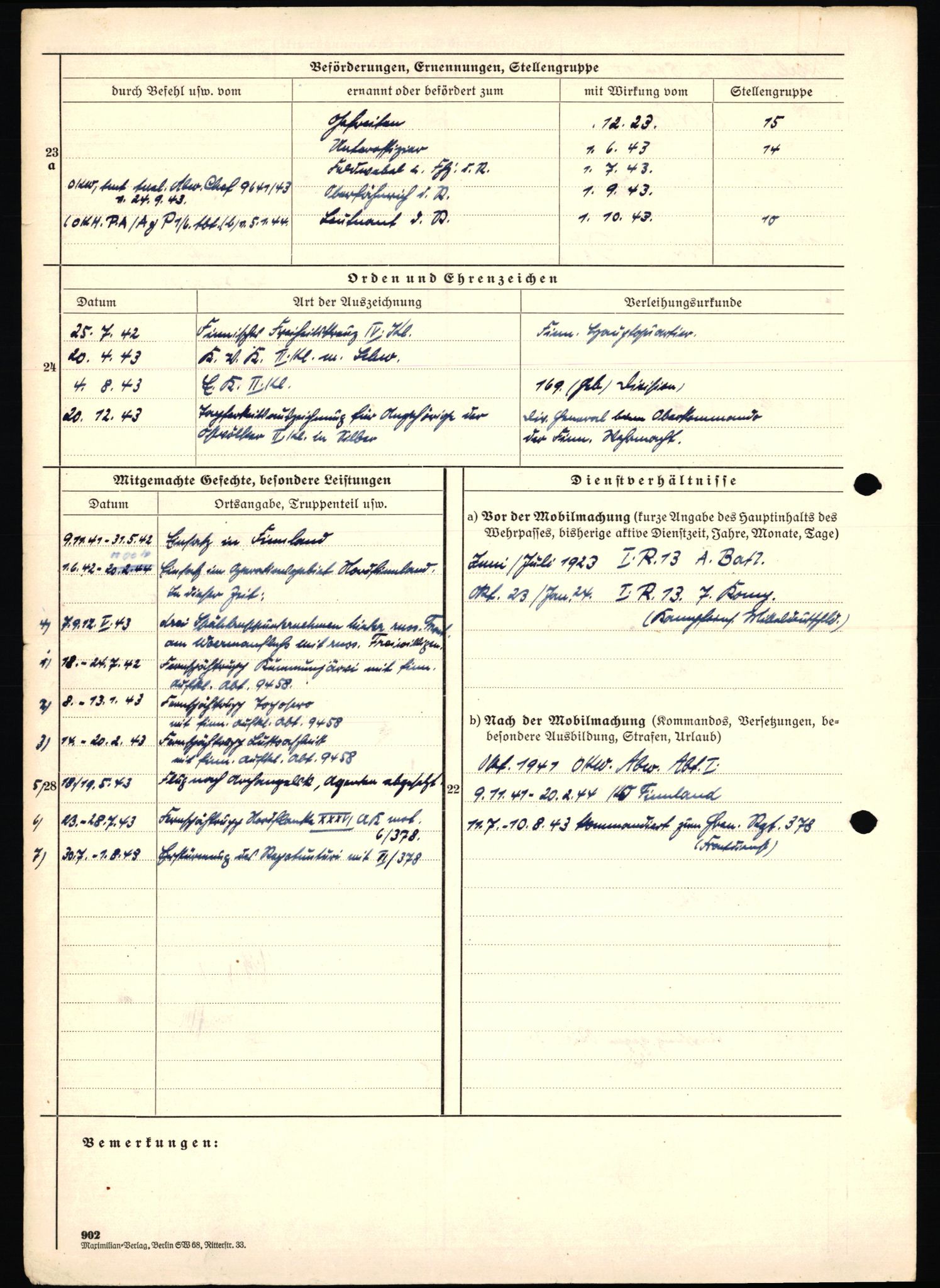 Forsvarets Overkommando. 2 kontor. Arkiv 11.4. Spredte tyske arkivsaker, AV/RA-RAFA-7031/D/Dar/Dara/L0019: Personalbøker og diverse, 1940-1945, s. 165