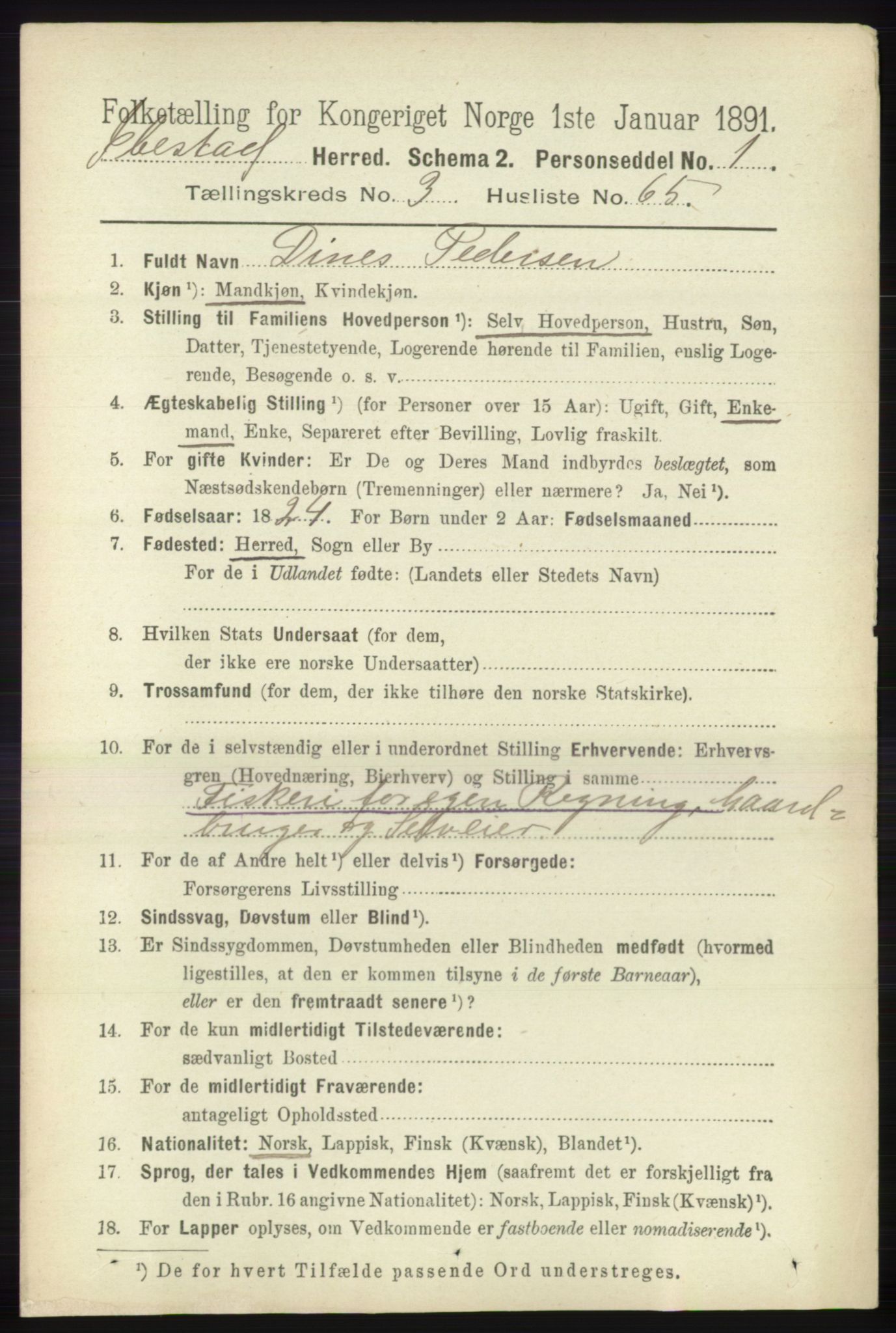 RA, Folketelling 1891 for 1917 Ibestad herred, 1891, s. 2174