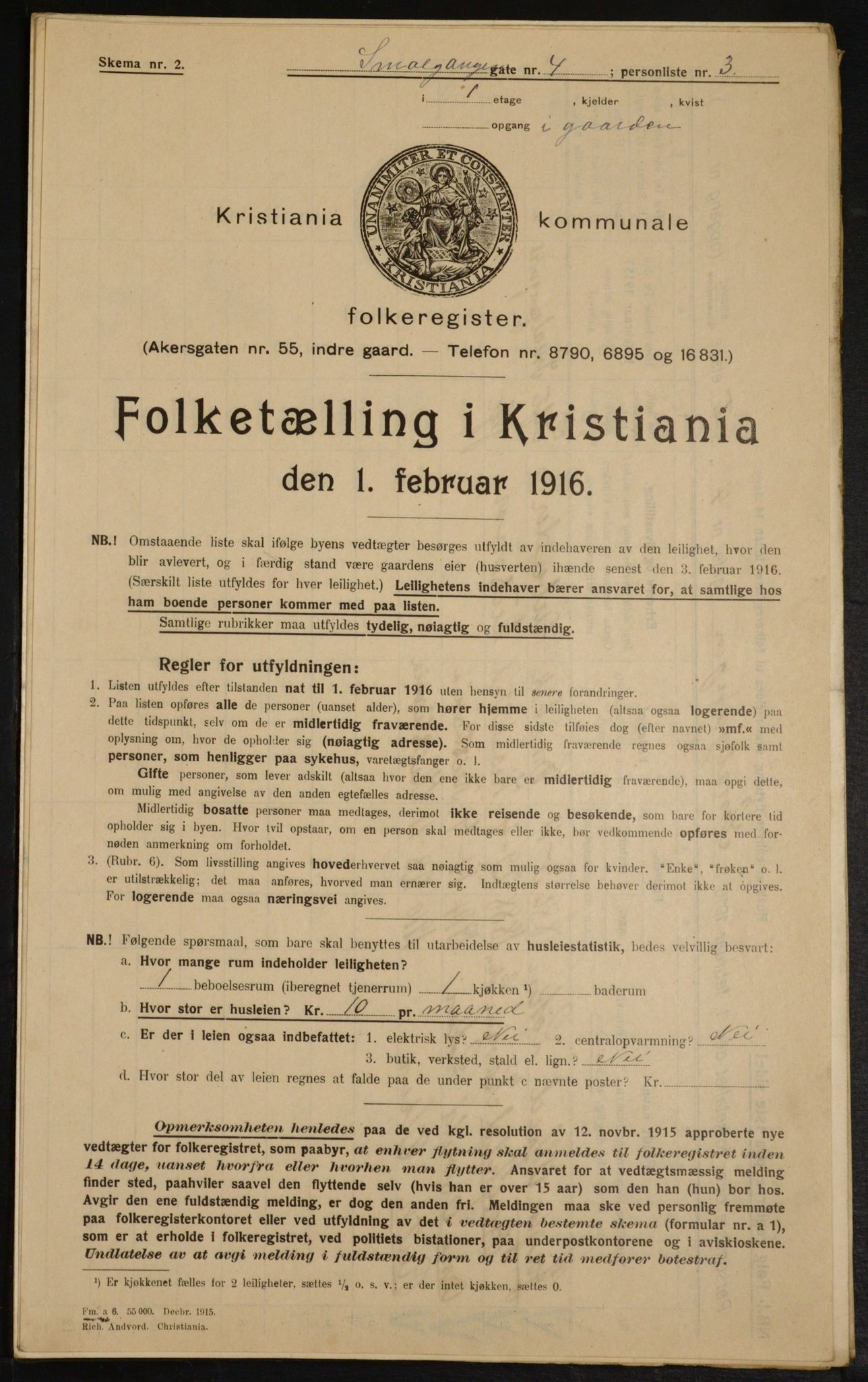 OBA, Kommunal folketelling 1.2.1916 for Kristiania, 1916, s. 99454