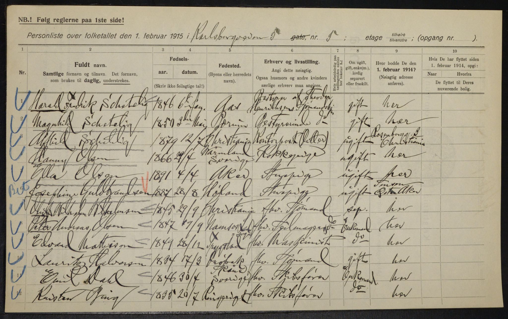 OBA, Kommunal folketelling 1.2.1915 for Kristiania, 1915, s. 48460