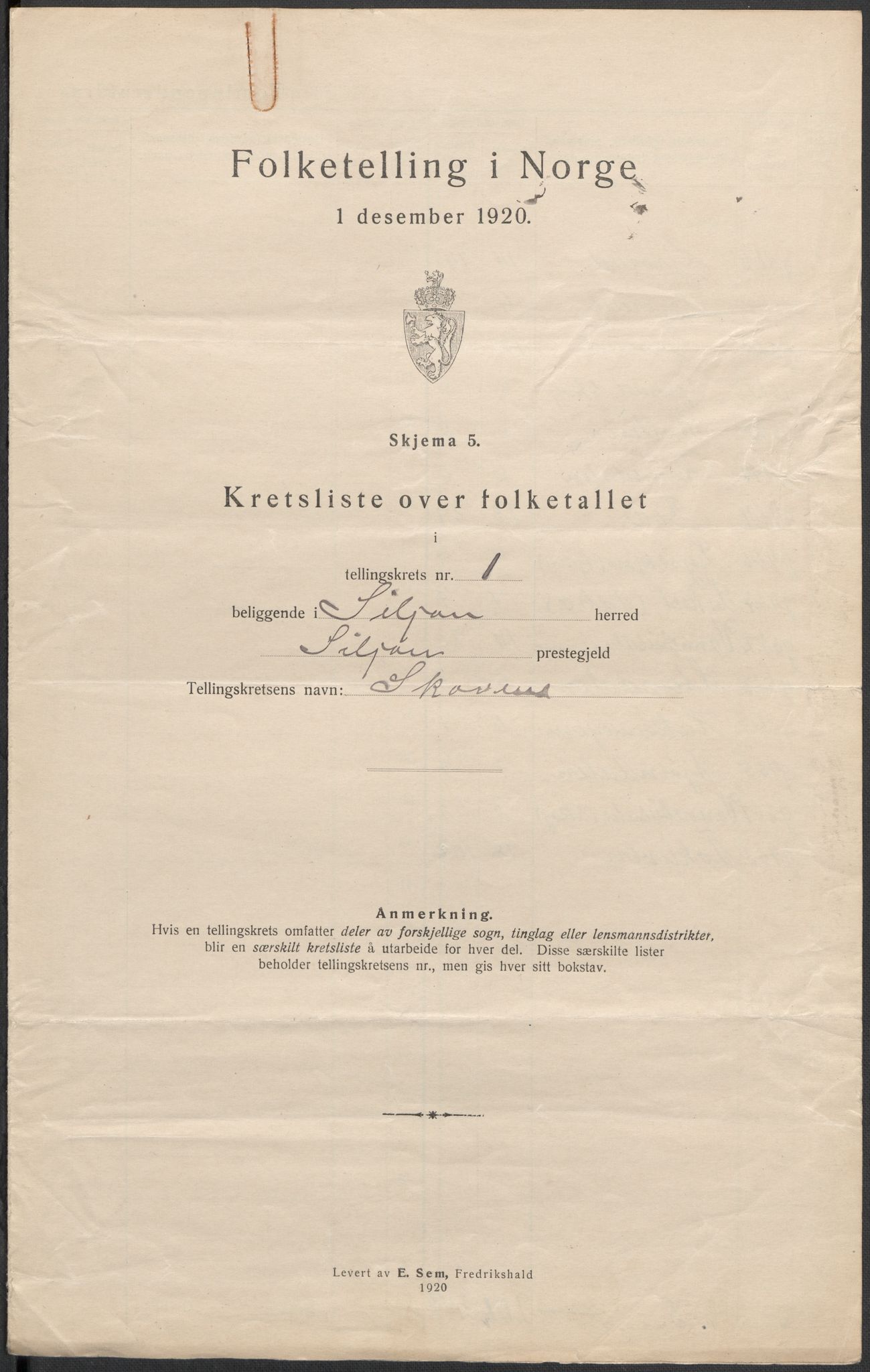 SAKO, Folketelling 1920 for 0811 Siljan herred, 1920, s. 5