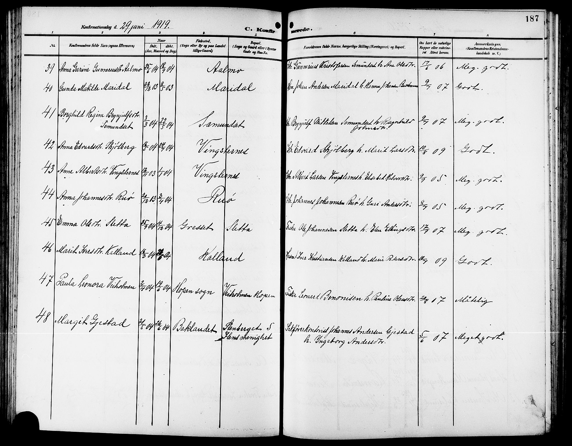 Ministerialprotokoller, klokkerbøker og fødselsregistre - Møre og Romsdal, AV/SAT-A-1454/578/L0910: Klokkerbok nr. 578C03, 1900-1921, s. 187