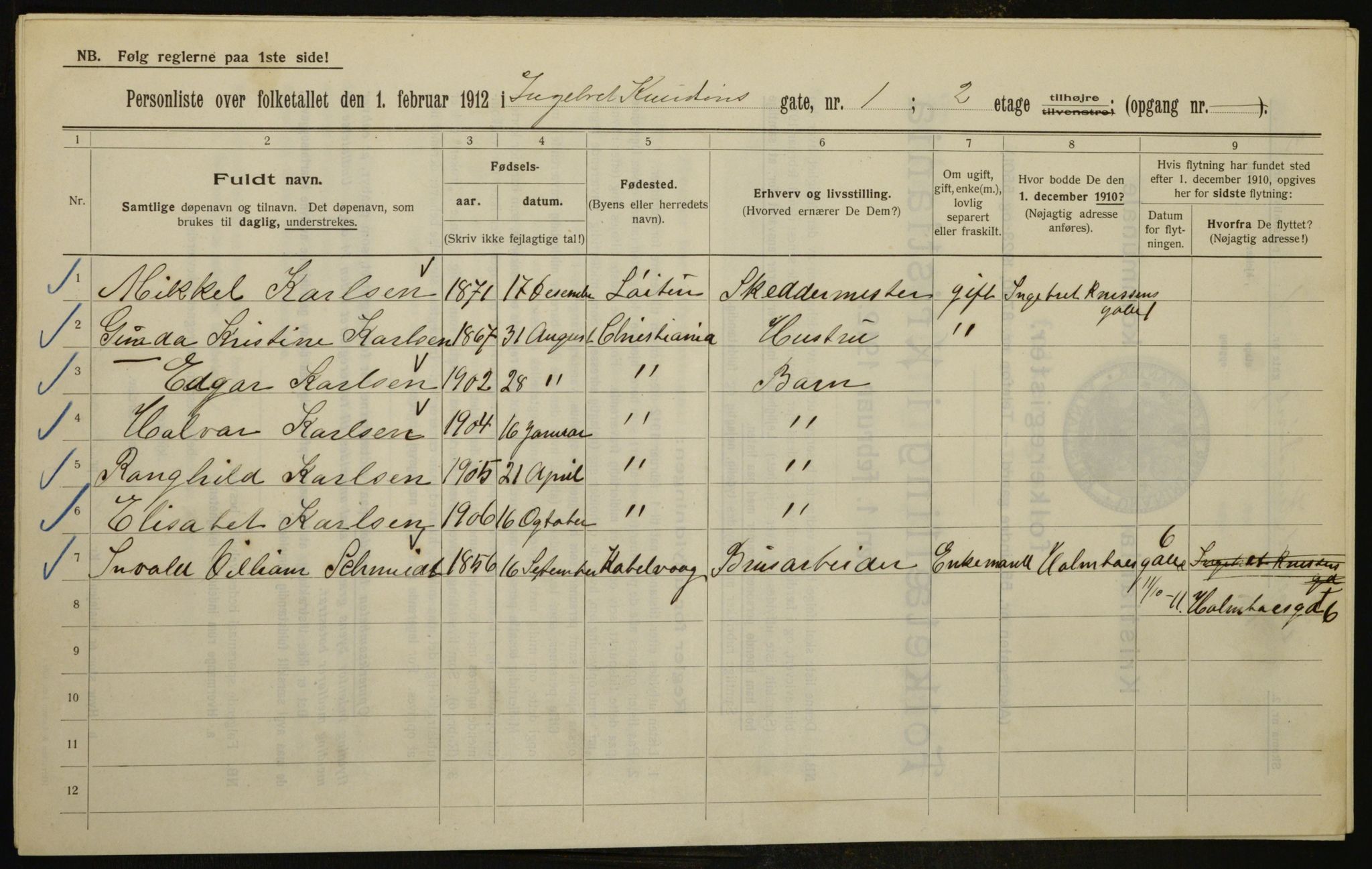 OBA, Kommunal folketelling 1.2.1912 for Kristiania, 1912, s. 44203