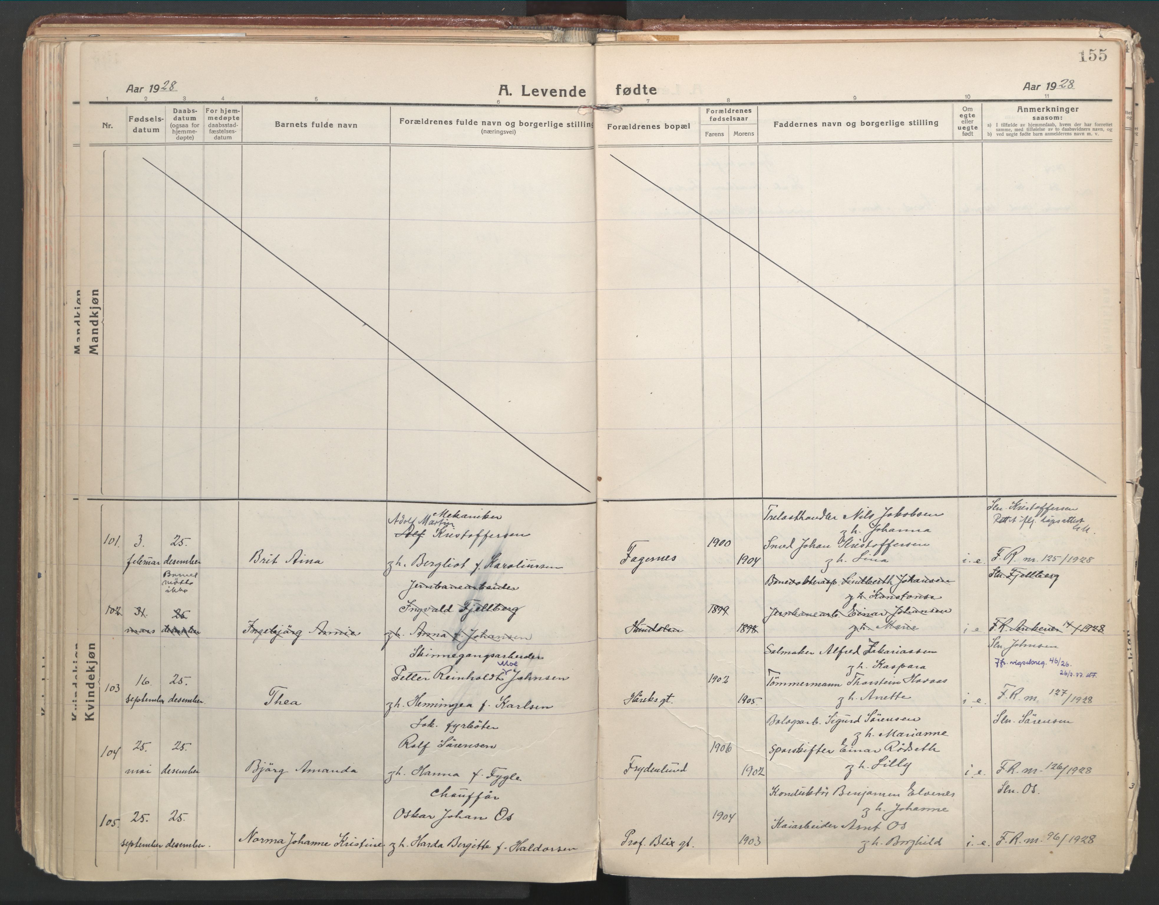 Ministerialprotokoller, klokkerbøker og fødselsregistre - Nordland, AV/SAT-A-1459/871/L1003: Ministerialbok nr. 871A19, 1921-1930, s. 155