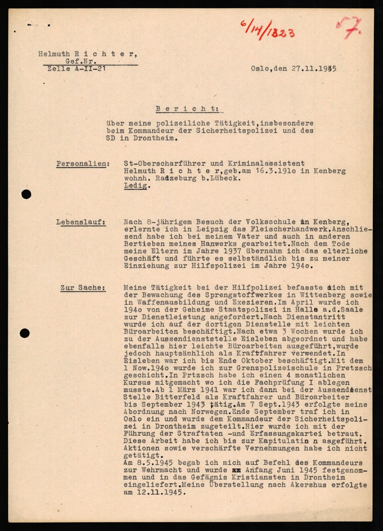 Forsvaret, Forsvarets overkommando II, RA/RAFA-3915/D/Db/L0027: CI Questionaires. Tyske okkupasjonsstyrker i Norge. Tyskere., 1945-1946, s. 340