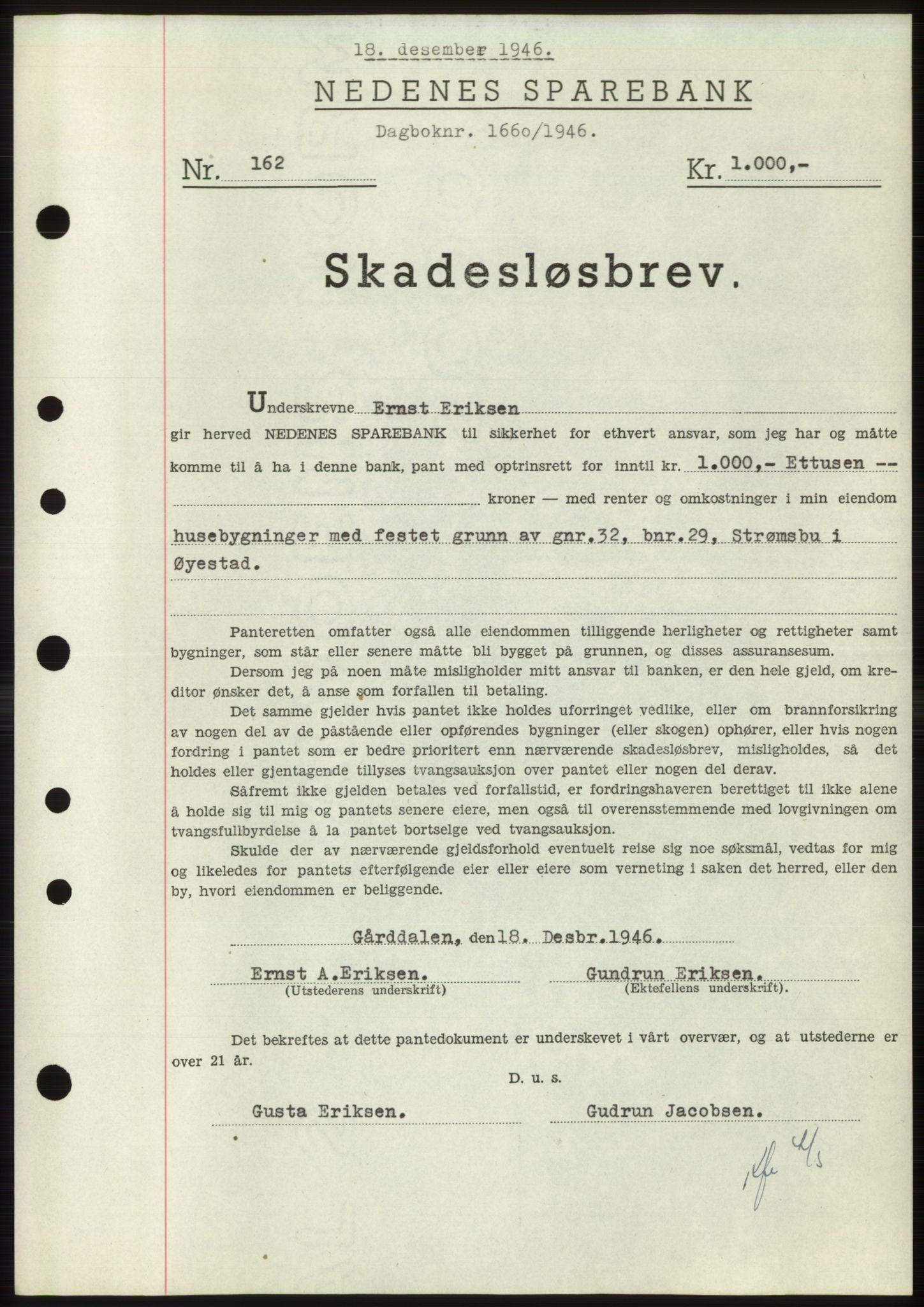 Nedenes sorenskriveri, SAK/1221-0006/G/Gb/Gbb/L0003: Pantebok nr. B3b, 1946-1946, Dagboknr: 1660/1946