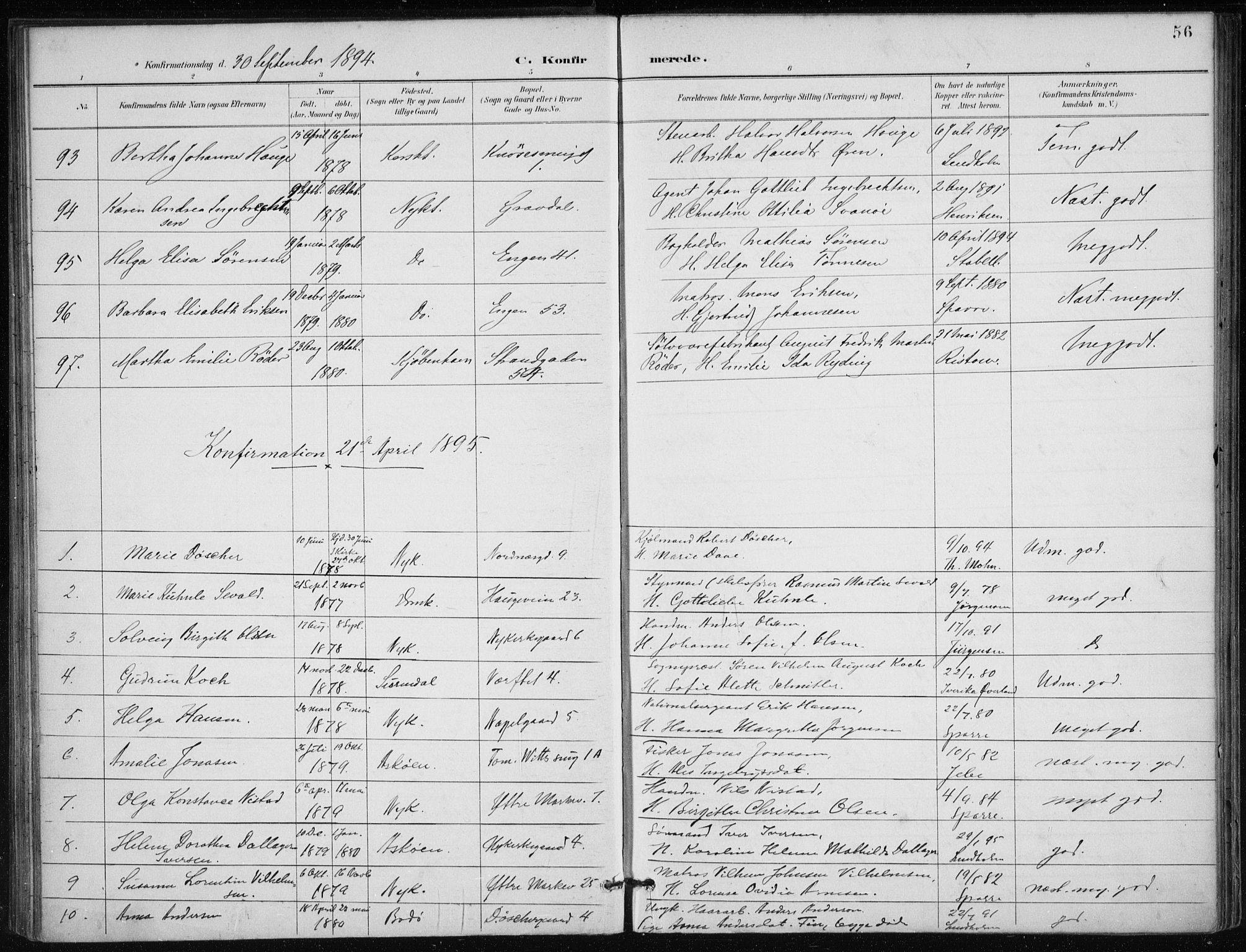 Nykirken Sokneprestembete, AV/SAB-A-77101/H/Haa/L0028: Ministerialbok nr. C 7, 1887-1913, s. 56