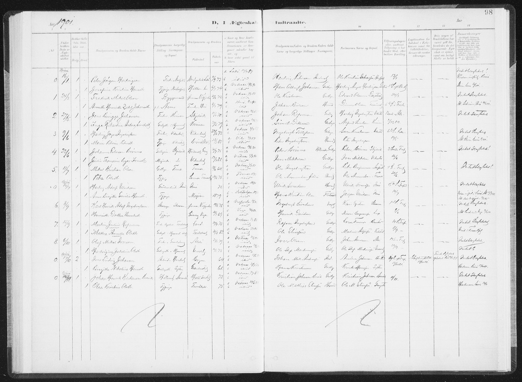 Ministerialprotokoller, klokkerbøker og fødselsregistre - Nordland, AV/SAT-A-1459/810/L0153: Ministerialbok nr. 810A12, 1899-1914, s. 98