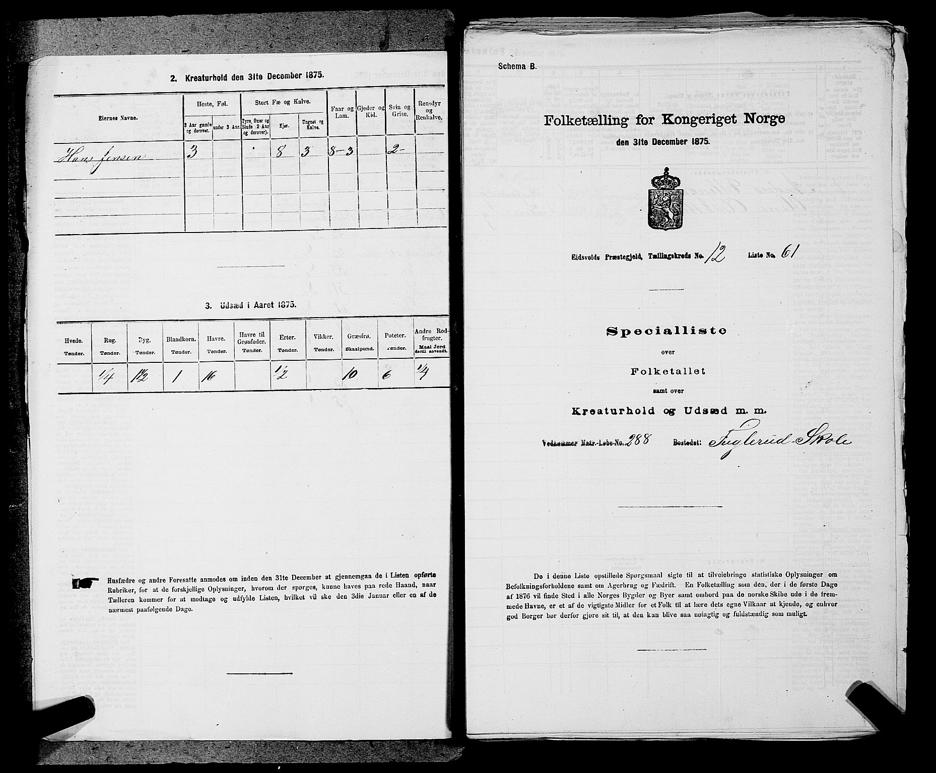 RA, Folketelling 1875 for 0237P Eidsvoll prestegjeld, 1875, s. 1851