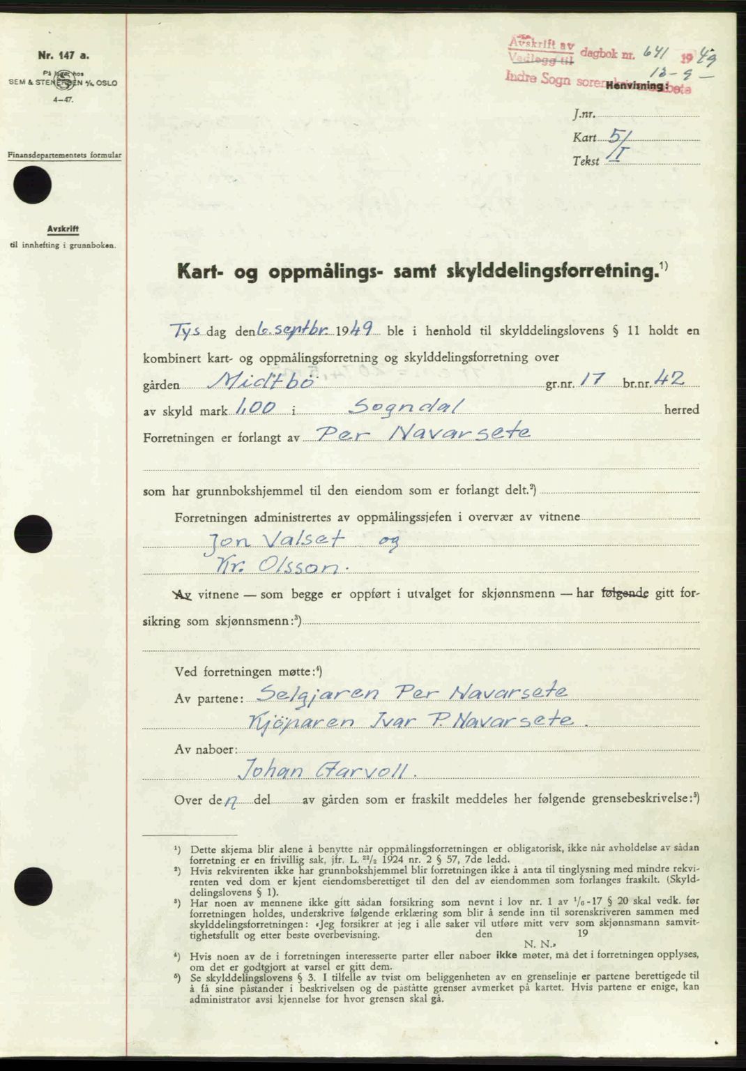Indre Sogn tingrett, SAB/A-3301/1/G/Gb/Gbb/L0010: Pantebok nr. A10, 1949-1949, Dagboknr: 641/1949