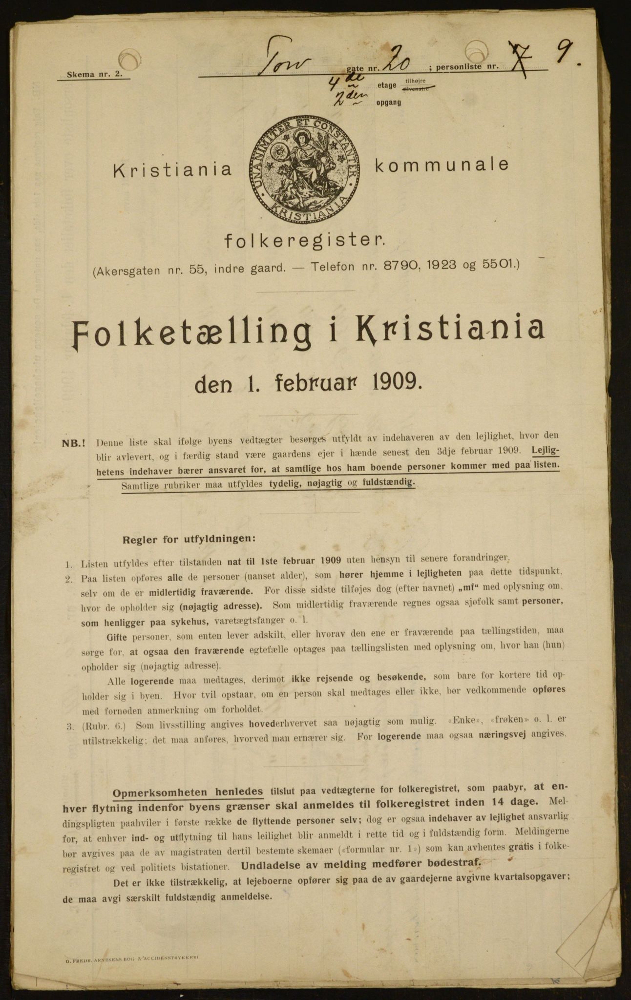 OBA, Kommunal folketelling 1.2.1909 for Kristiania kjøpstad, 1909, s. 103455